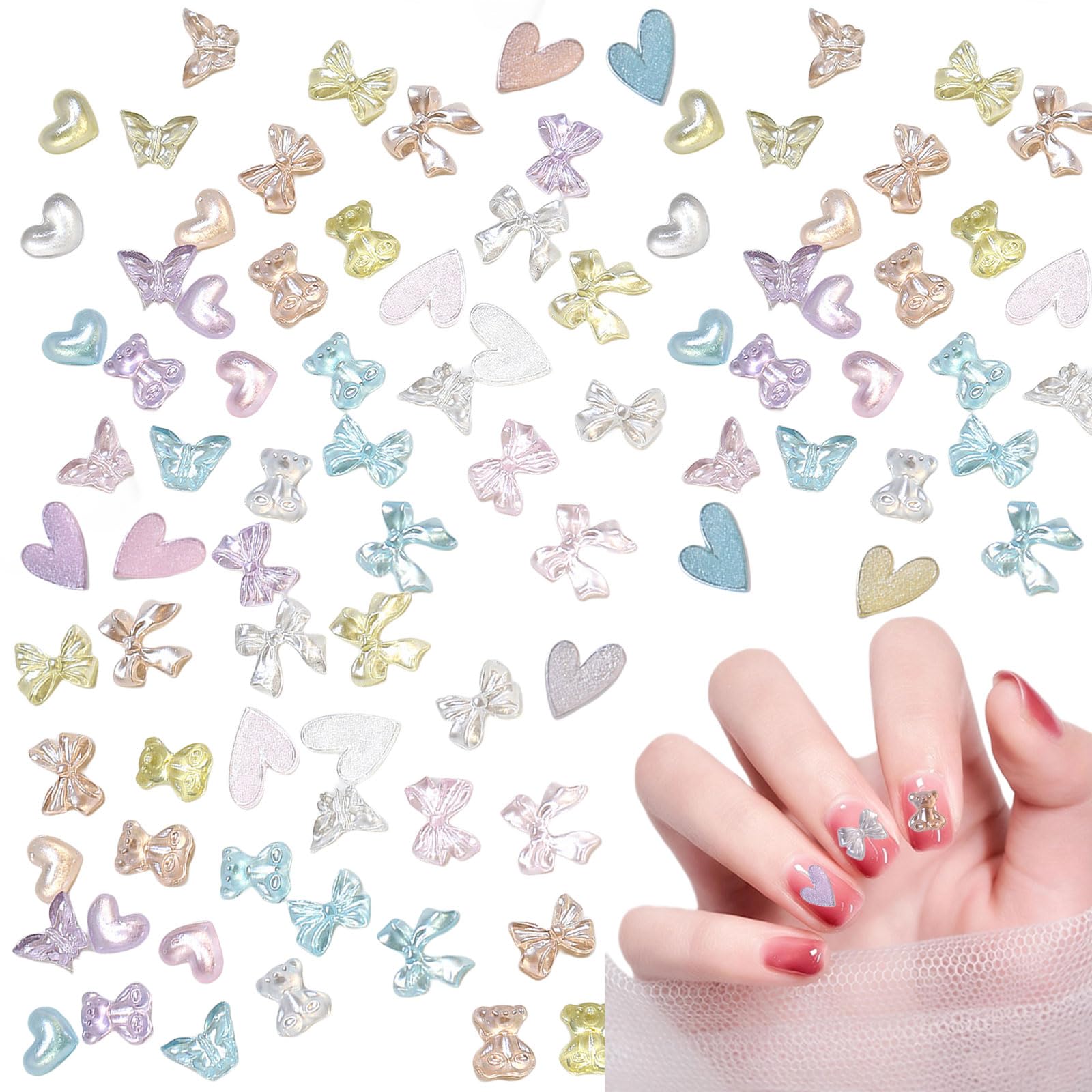 3D ネイルパーツ レジンハートくまリボン