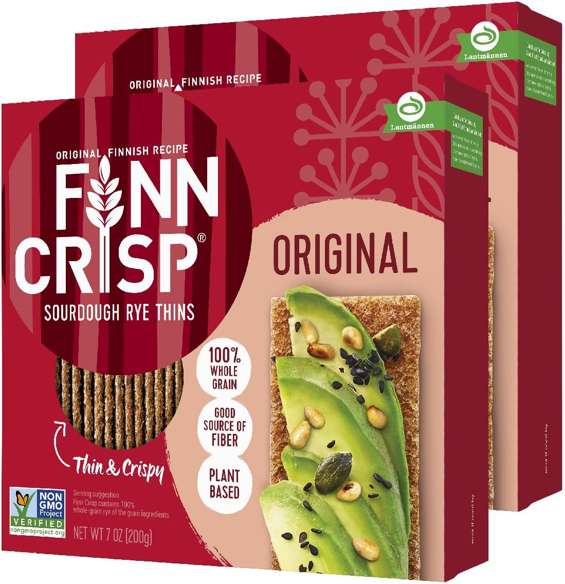Finn Crisps Original Rye Crispbread 7oz | Thin, Crispy Rye Flatbread Crackers | Multipack of Authentic Finnish Sourdough Crispbread | Whole Grain Rye Crackers [2 Boxes x 7oz]
