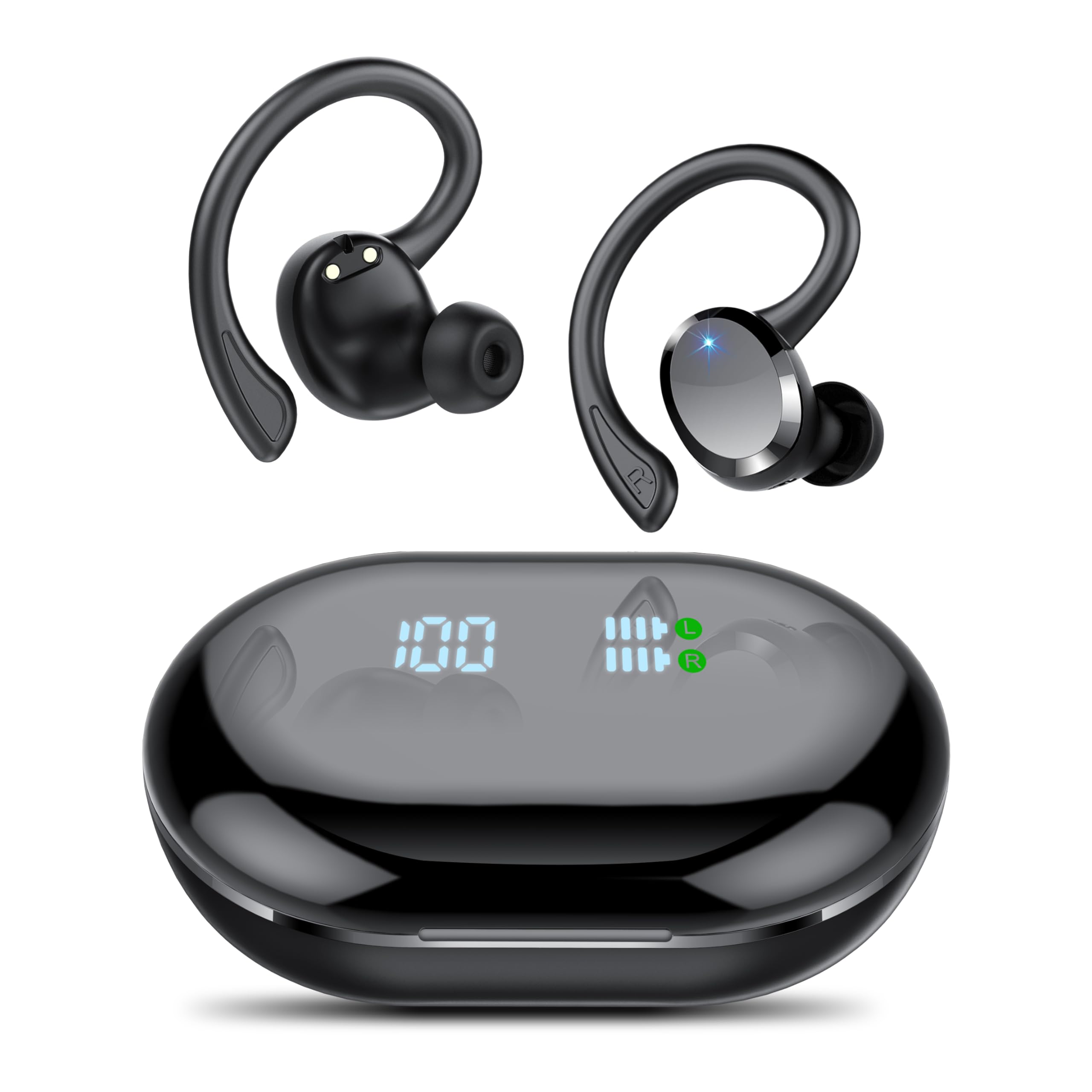 Bluetooth Kopfhörer Sport, Kopfhörer Kabellos Bluetooth 5.4 mit 4 ENC Noise Cancelling Mic, Kabellose Kopfhörer Hi-Fi Stereo Tiefer Bass Wireless Earbuds, IP7 Wasserdicht Ohrhörer LED Anzeige