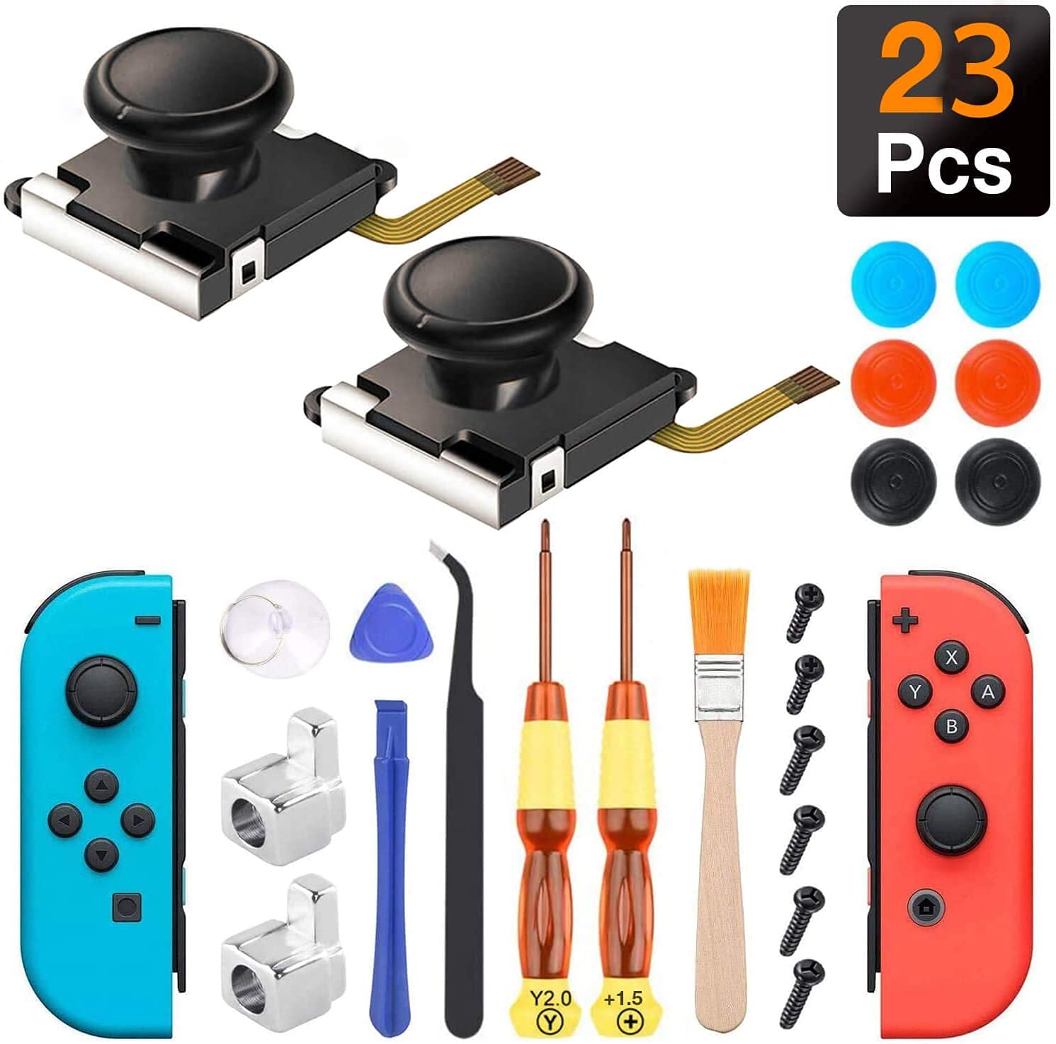 (2 Pack) Joystick Replacement for Joycon, Switch Analog Stick Parts for Nintendo Switch Joy Con Controller Thumbstick, Include Full Repair Tool Kit and 2 Metal Lock Buckles, 2 Jon Con Replacement