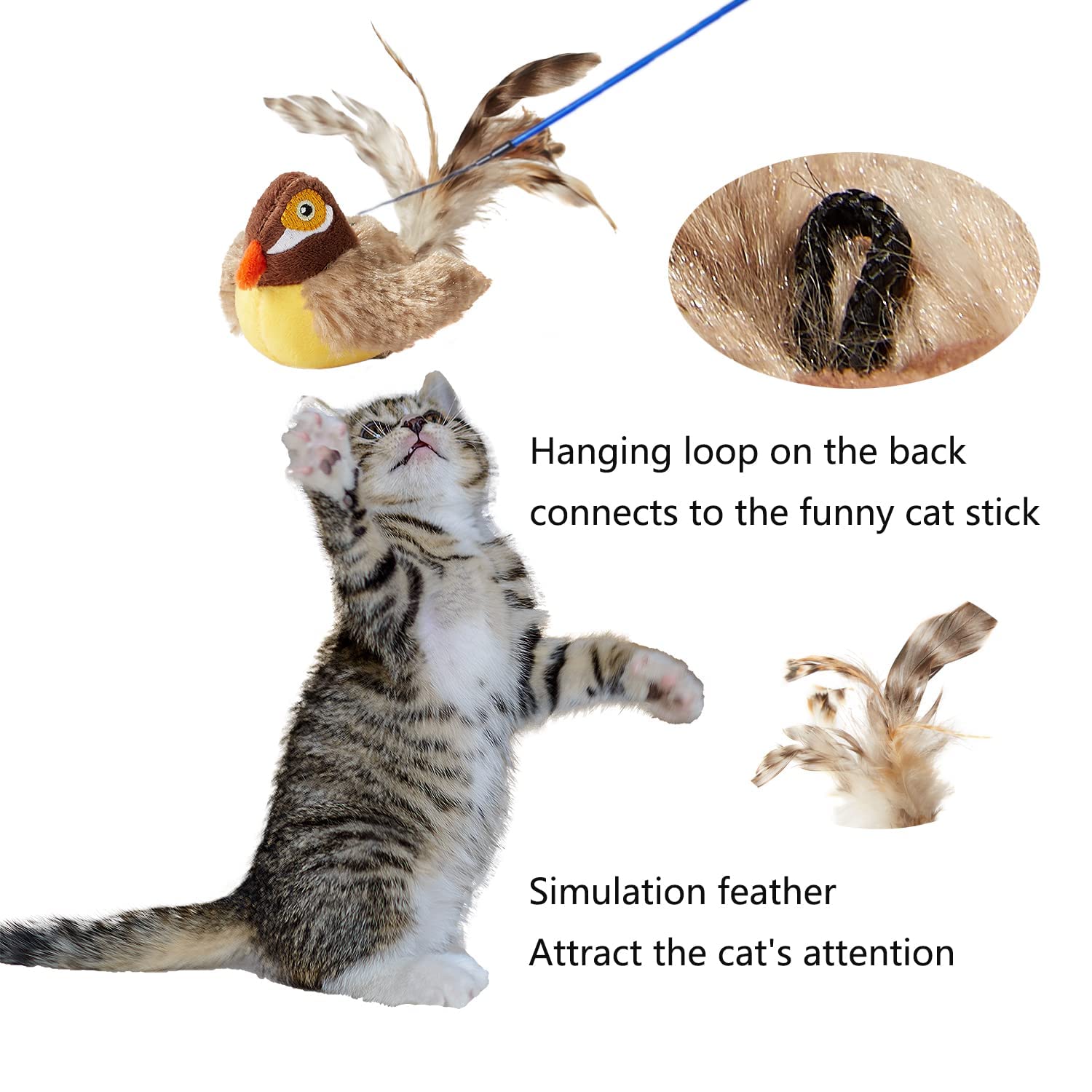 2er-Pack Katzenspielzeug, Interaktives Plüsch Katzenspielzeug Maus, Kätzchen Zwitschern Vogel, Lebensechte Tierische Geräusche, Kätzchen Spielzeug für Innen Katze Kätzchen Übung