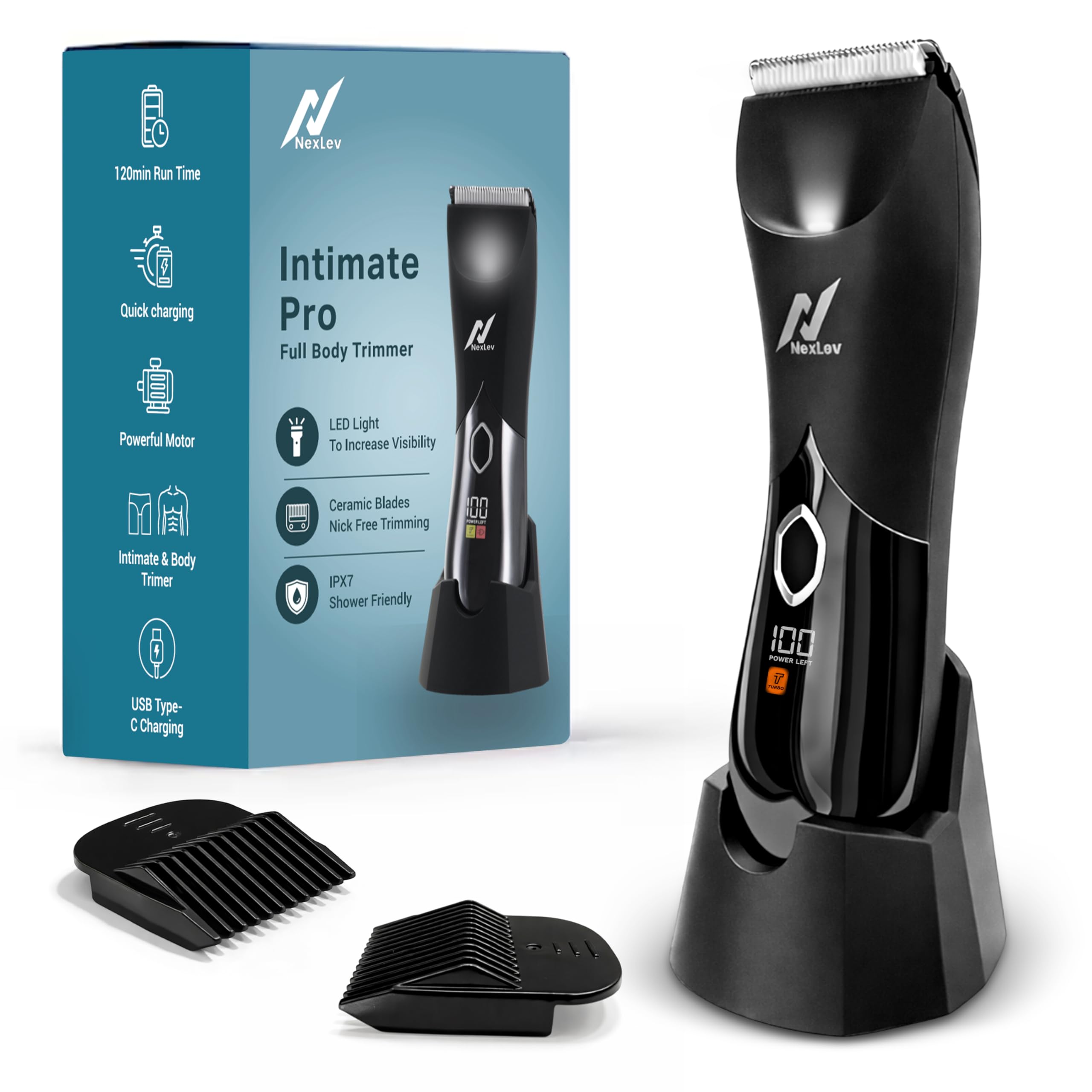 NexLev Intimate Trimmer for Men|Ceramic Blade|120 Min Runtime|Type C Charge | IPX7 Waterproof | 7000RPM Copper Motor| Cordless|LED Light| Travel Lock| Wet/Dry Groin & Body Shaver | Intimate Pro TM-03-image-16