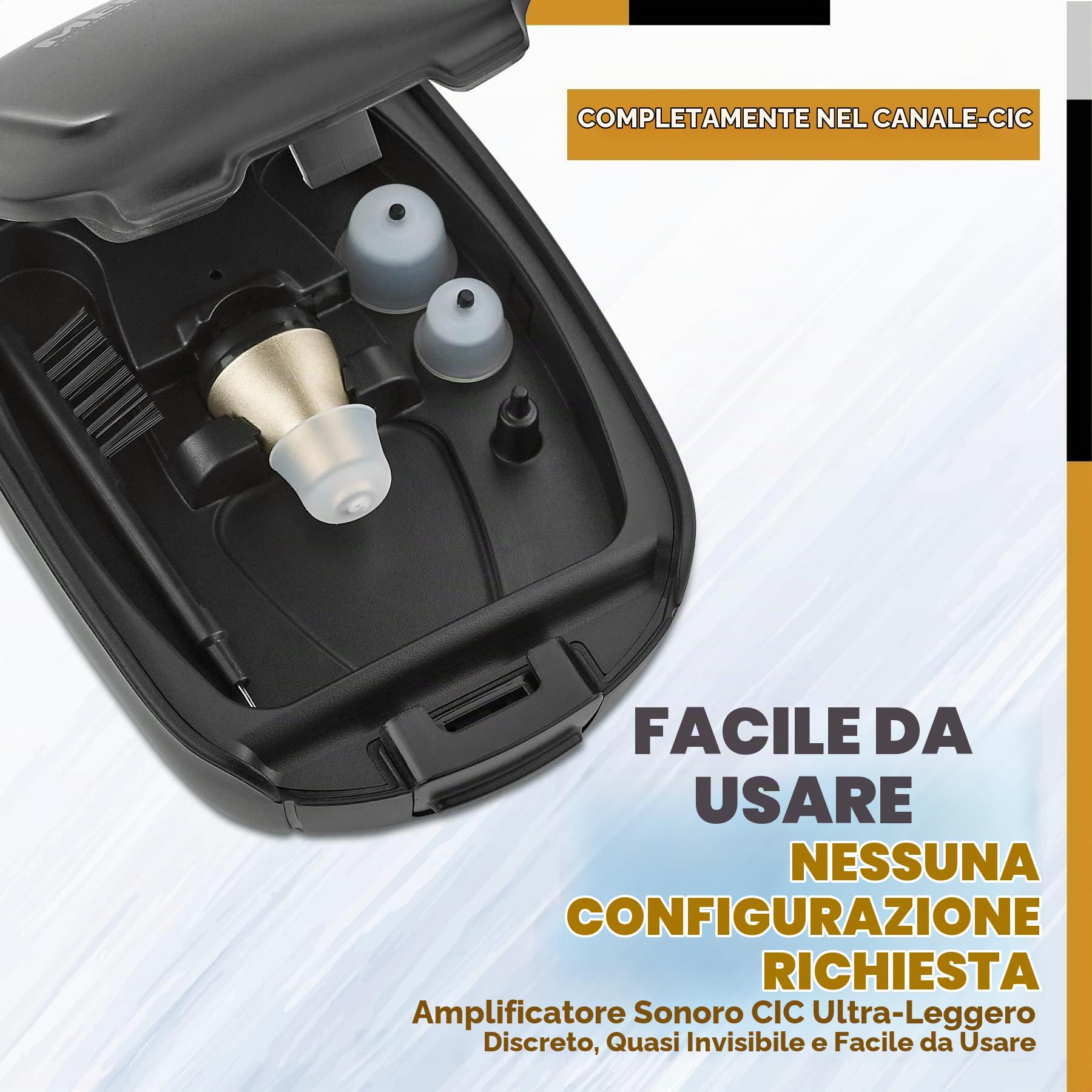 Anziani e adulti, CIC ricaricabile Completa nel canale Personale quasi invisibile - Funzione di riduzione del feedback digitale, Sinistra - Nero