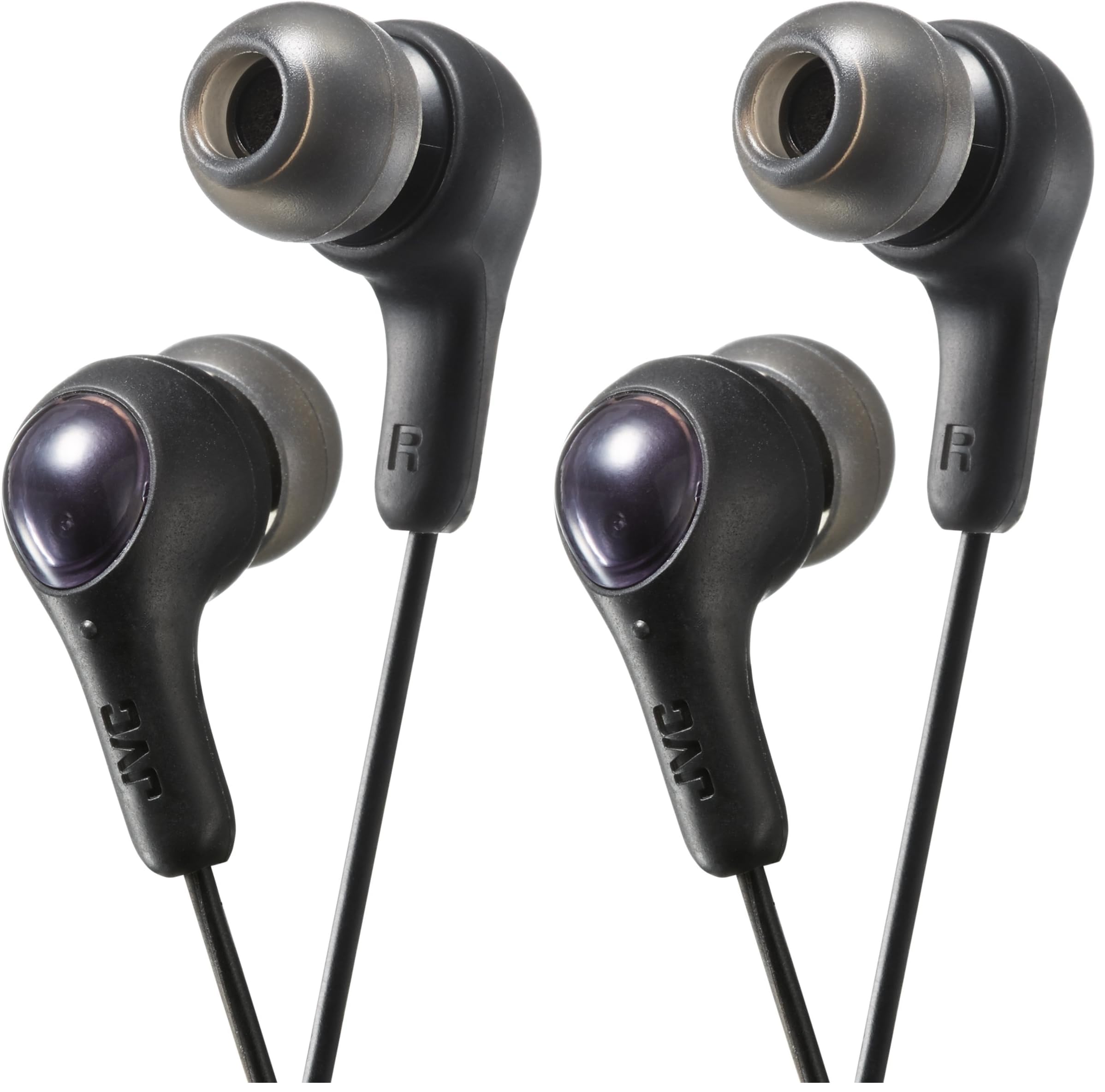 JVC Gumy in Ear Earbud Headphones,Powerful Sound,Comfortable and Secure Fit,Silicone Ear Pieces - HAFX7B Black,Small,(Pack of 2)