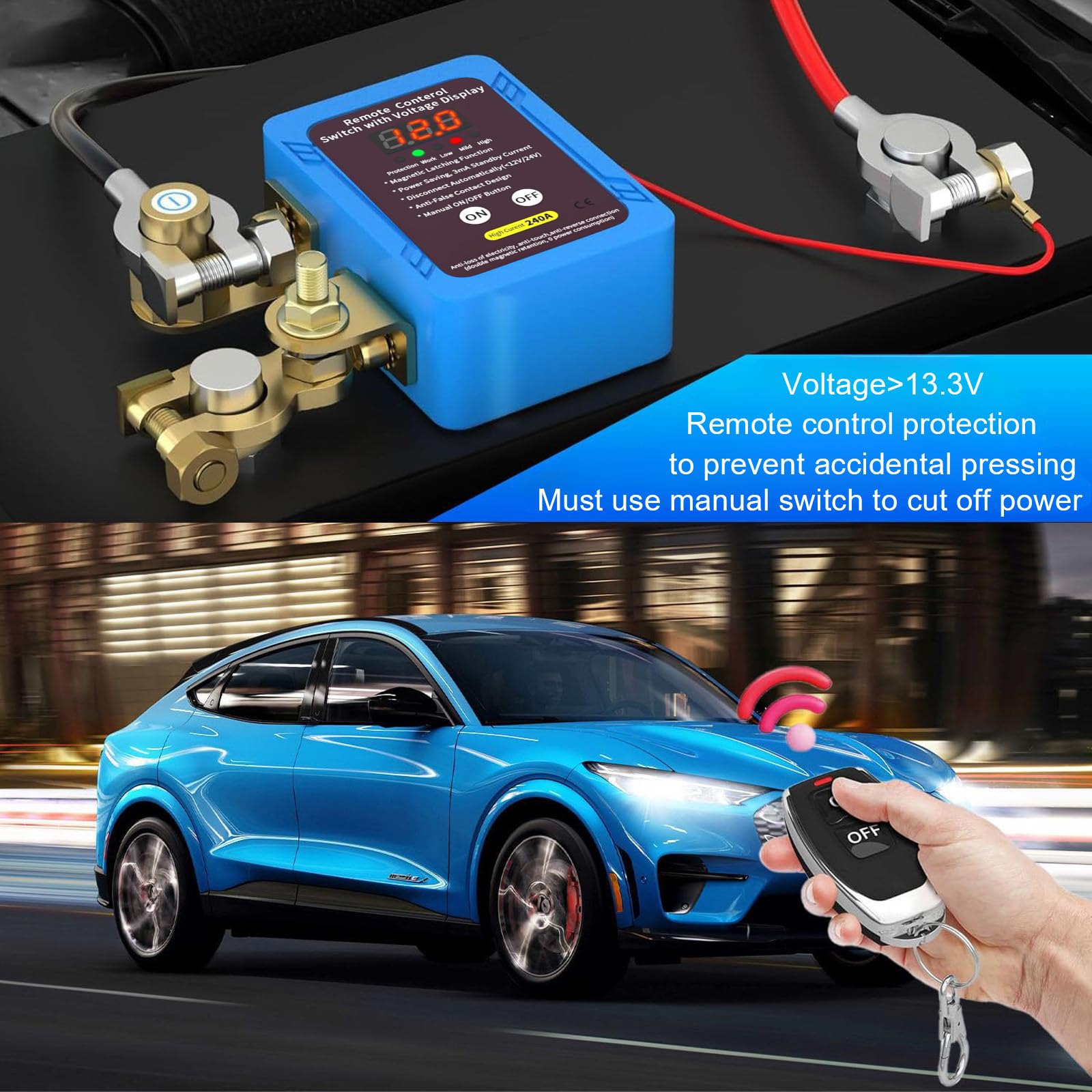 Stacca Batteria 12V per Auto,240A Sezionatore Auto Remoto Senza Fili,Staccabatteria Automatico Antifurto Auto,Interruttore di Spegnimento Automatico per Auto, RV, ATV, Camion, Barca, Moto