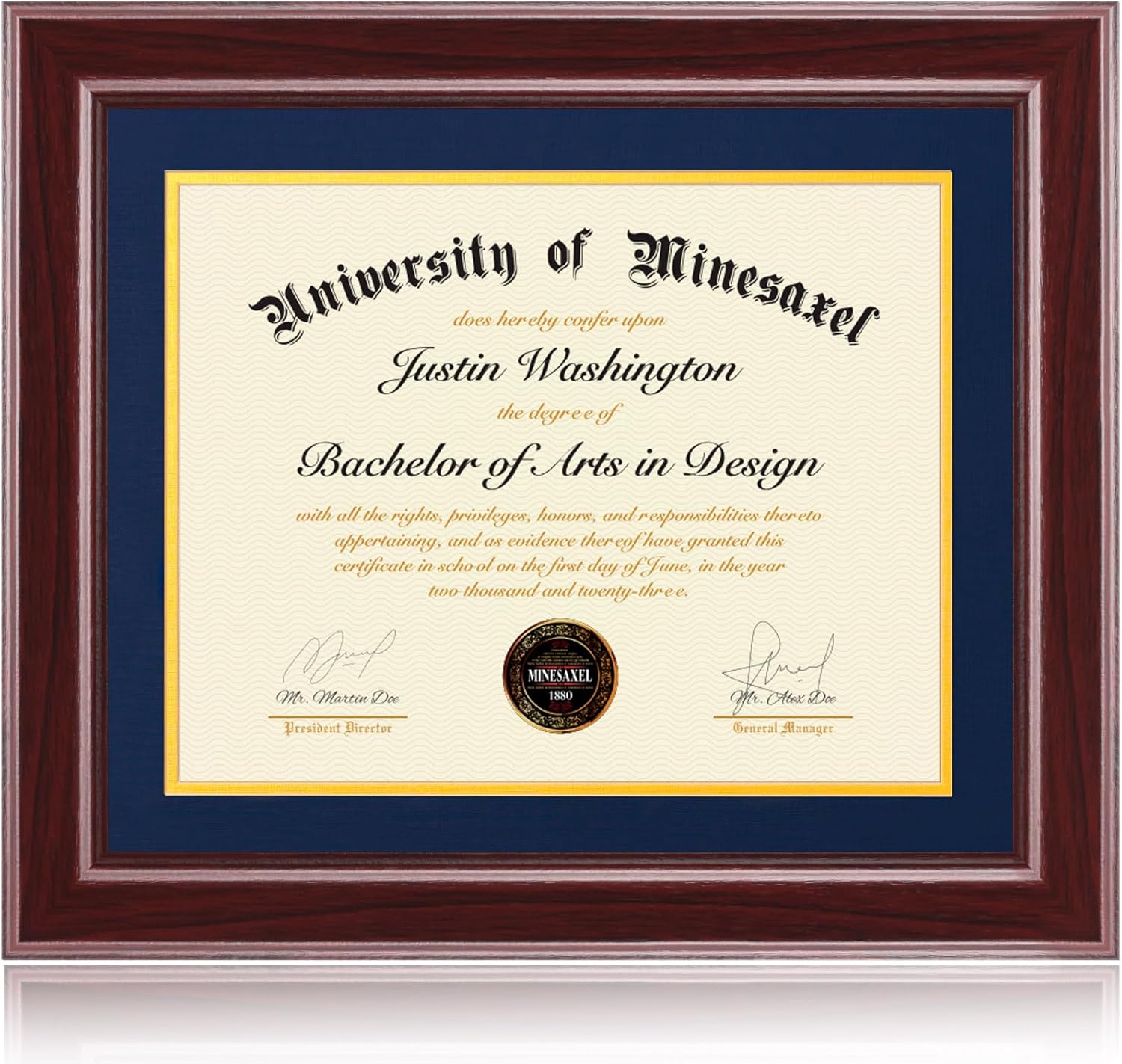 14x17 Diploma Frames 11x14 with Blue Mat, Fits Degree Certificate Document, 17 x 14 Cherry Red Frame with Tempered Glass Panel for Wall Mounting Blue Mat-1 14x17 or 11x14 with mat