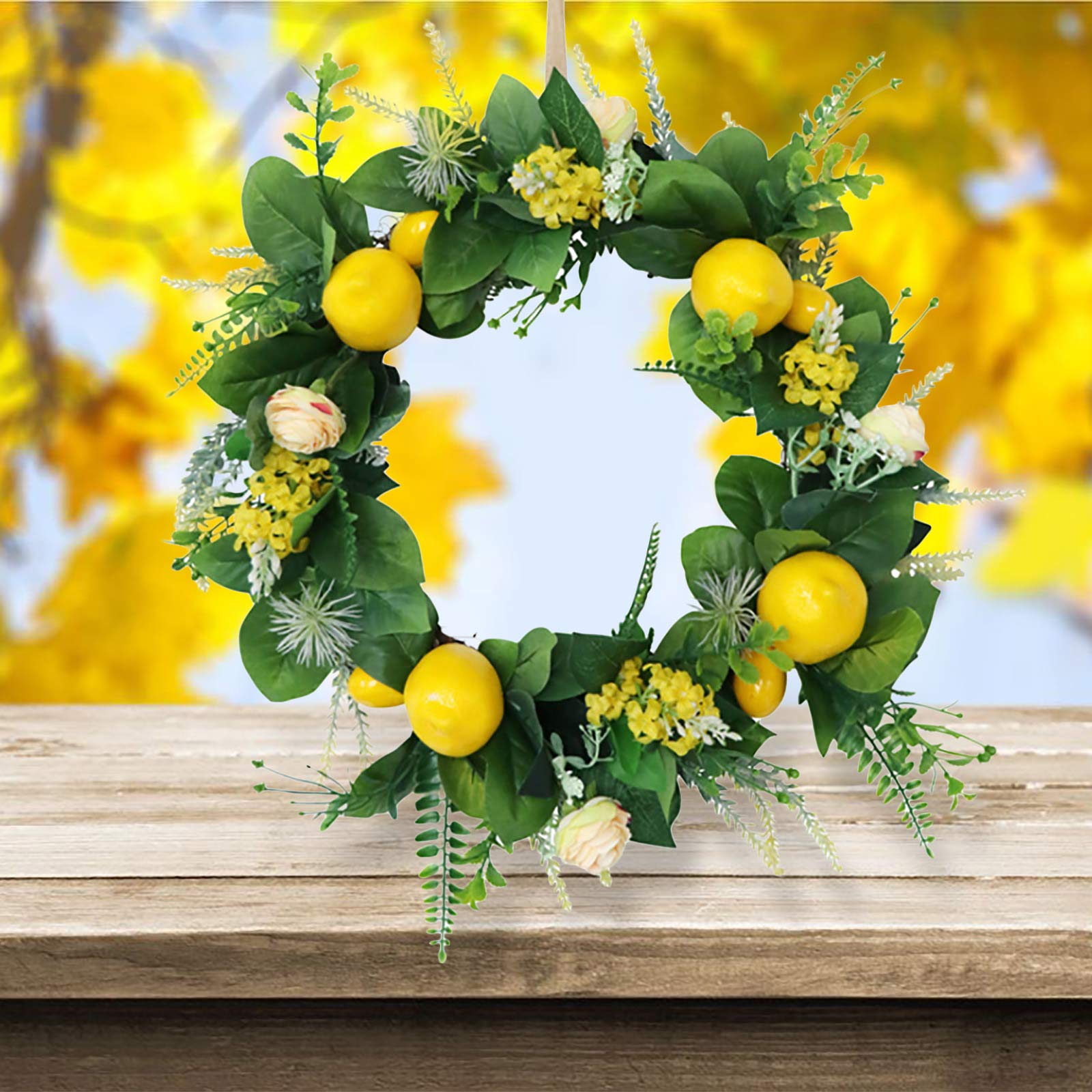 HanOBC Ghirlanda di limoni artificiali da 185 cm, con limoni gialli e foglie verdi, ghirlanda verde primavera estate per porta, parete, matrimonio, decorazione per la casa