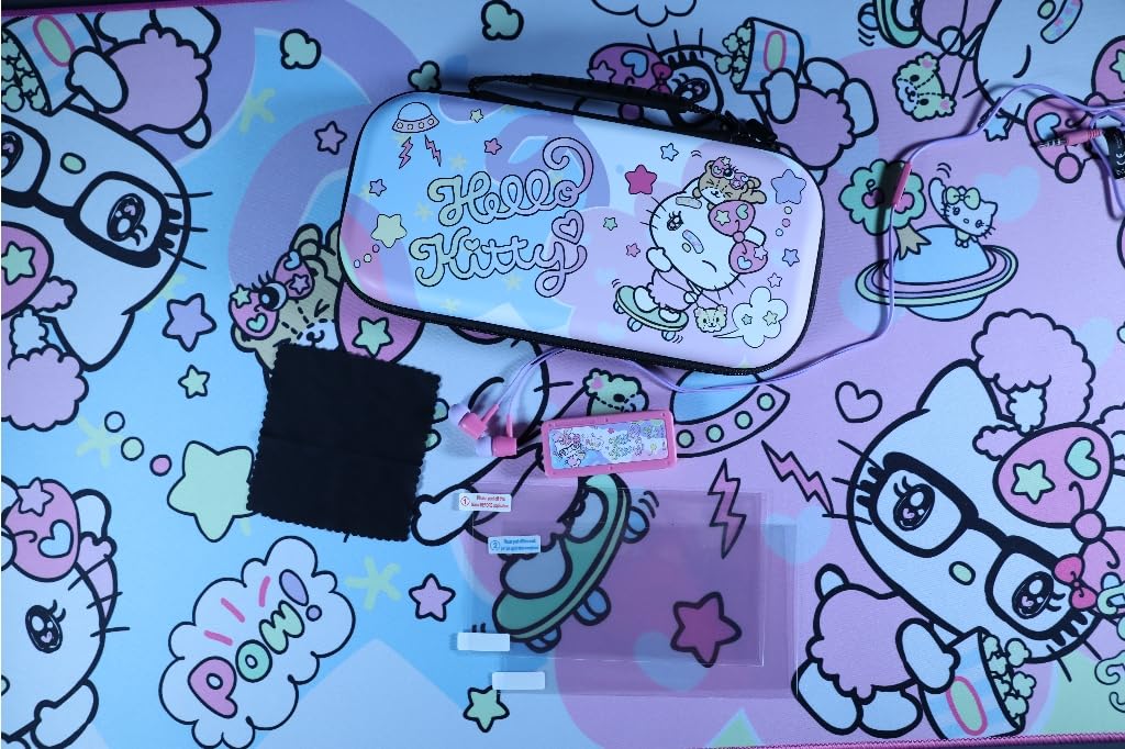 Konix Hello Kitty Set di accessori gaming per Nintendo Switch, Switch Lite e Switch OLED - Custodia - Vetro temperato - Custodia per giochi - Cuffie