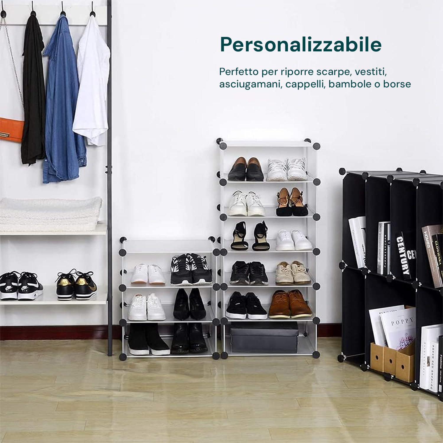 Avilia Scaffale 10 Ripiani Modulabili Impilabili 40x30x17 cm – Struttura Componibile Salvaspazio in Plastica Opaca Resistente per Casa, Ufficio, Guardaroba e Ripostigli