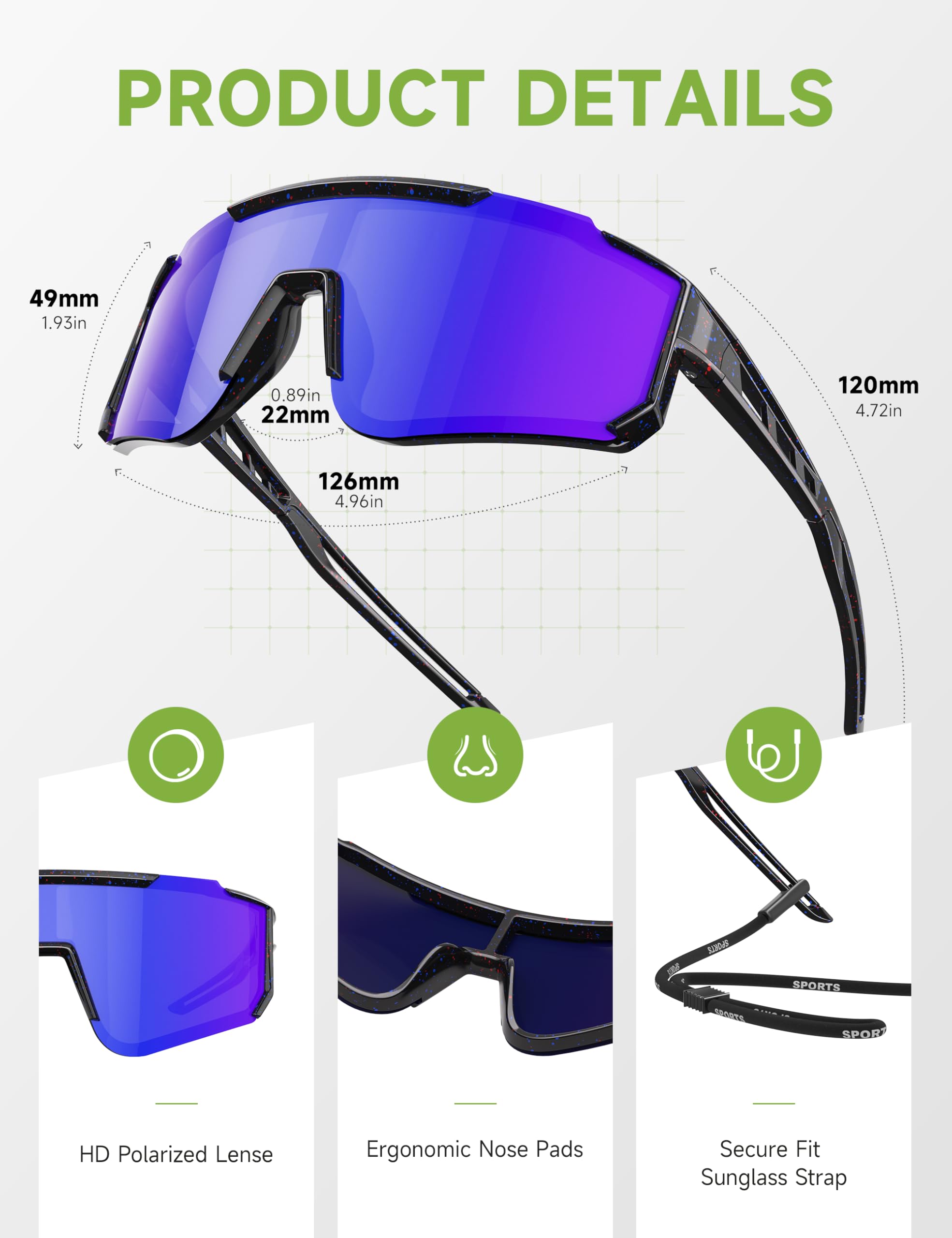 Polarisierte Sonnenbrille für Herren und Damen, Herren, leichte UV-Sonnenbrille zum Angeln, Fahren, Golf