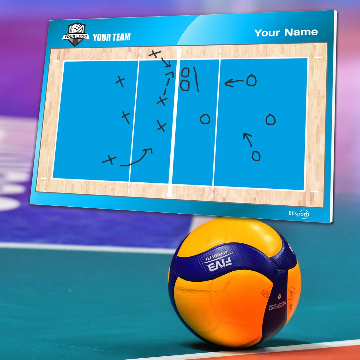 Tableau Tactique Volleyball Double Face ETISPORT - 35x24 Cm - Personnalisable Avec Logo, Couleur, Nom