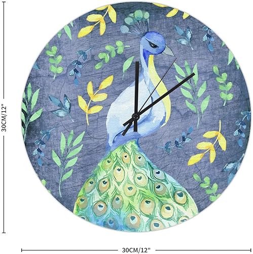 Miniatura 2 de Reloj de pared con diseño de pavo real de 12 pulgadas, fondo de grieta azul, reloj de pared de madera, silencioso, sin tictac, aspecto del viejo