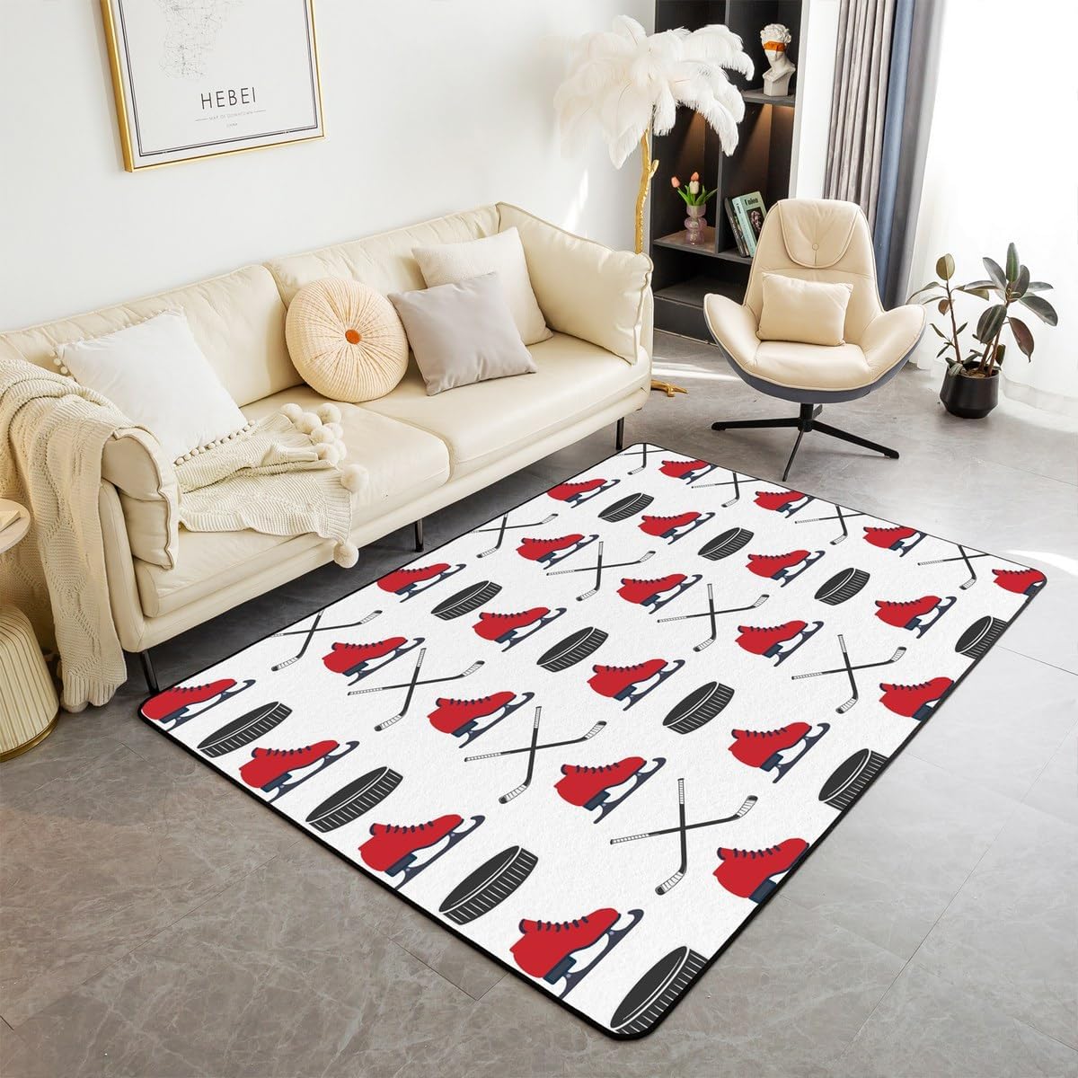 Erosebridal Ice Hockey Area Rug 4'11" x 3'3" Ice Hockey Rink Living Room Rugs Hockey Stadium Rink Decorative Carpet Winter Sports Game Indoor Floor Mat Modern Stylish Room Decor