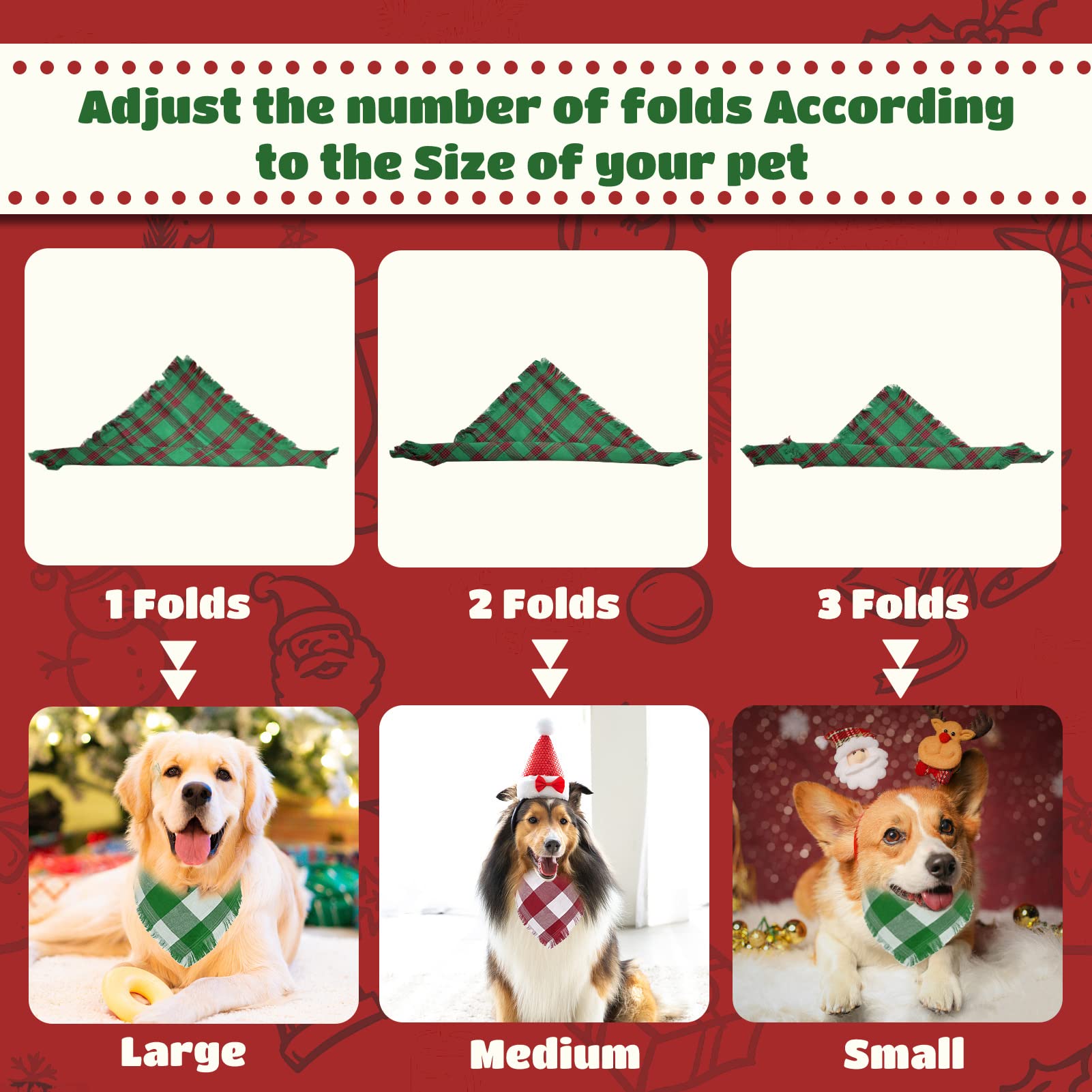 3 Pañuelos De Navidad Para Perros - Bandanas A Cuadros, Tamaño Triangular, Para Perros Medianos Y Grandes
