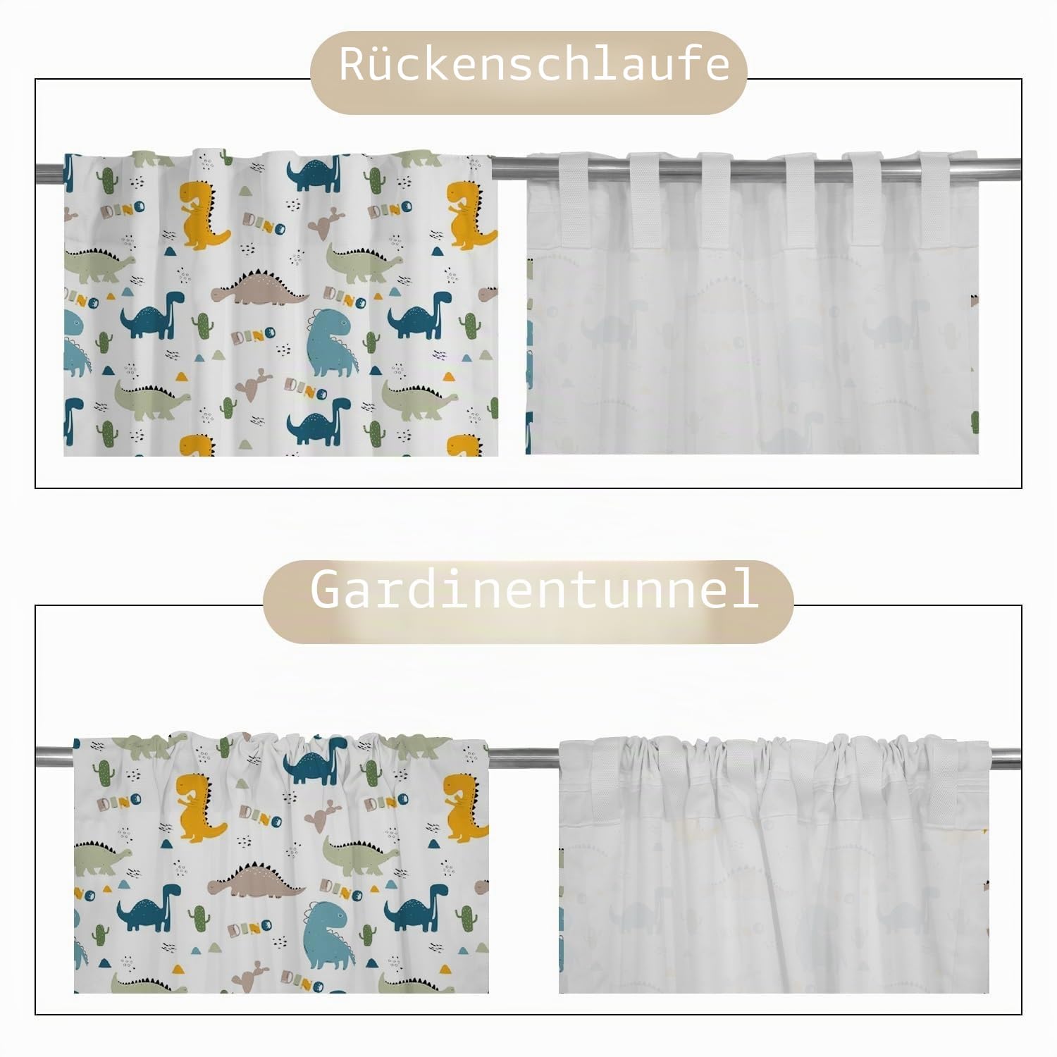 Dinosaurier-Vorhänge für Kinderzimmer Grün Dino-Eier Süßer Cartoon Jura-Wildtiere Fenstervorhänge Vorhänge mit Schlaufe Kinderzimmer Hängender Raumteiler Innenvorhang 135x245cm 1 Panel