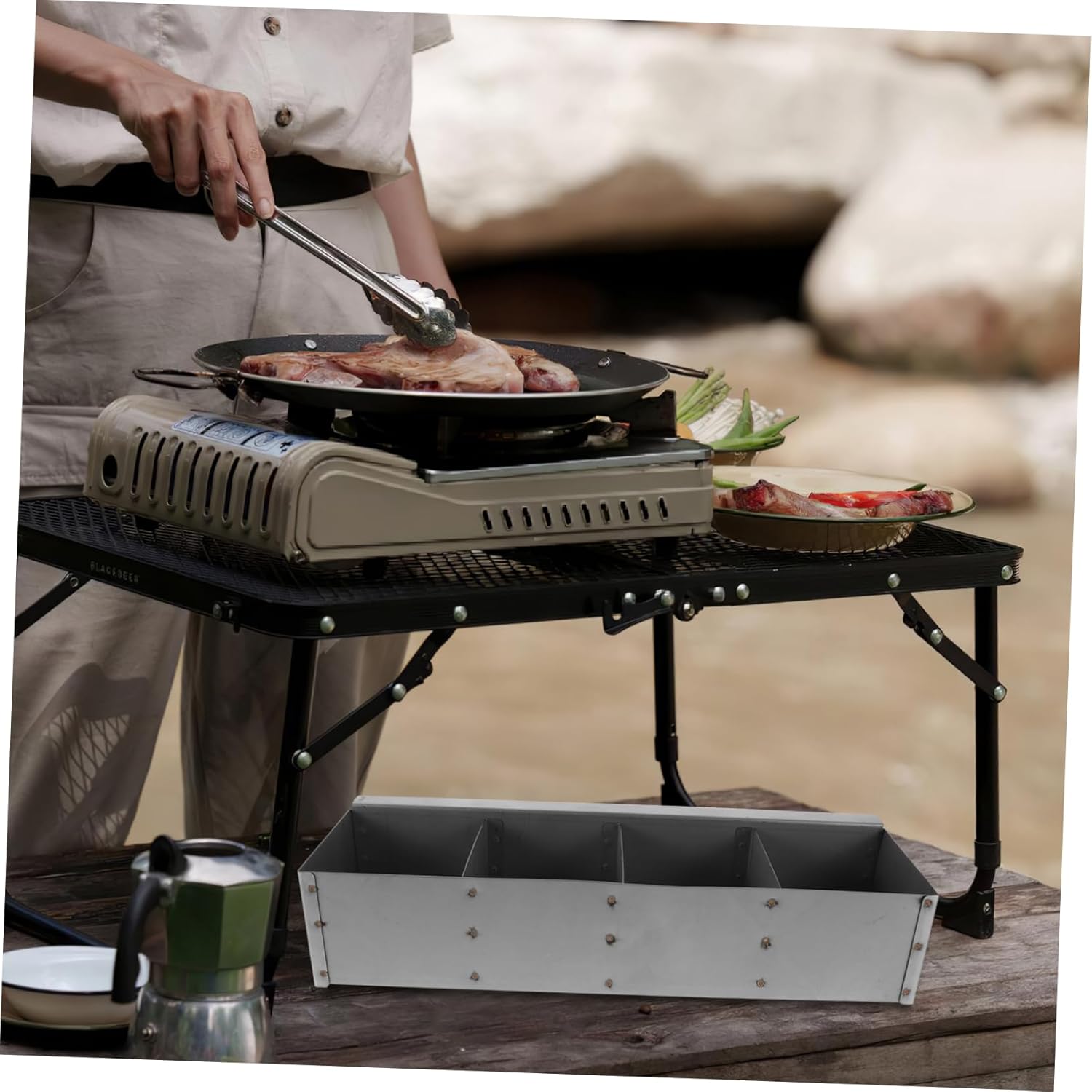 UPKOCH Commercial Hanging Spice Rack for Outdoor BBQ Grill Wooden Seasoning Storage Box with Hooks for Charcoal Grill Condiment Organization and Picnic Accessories