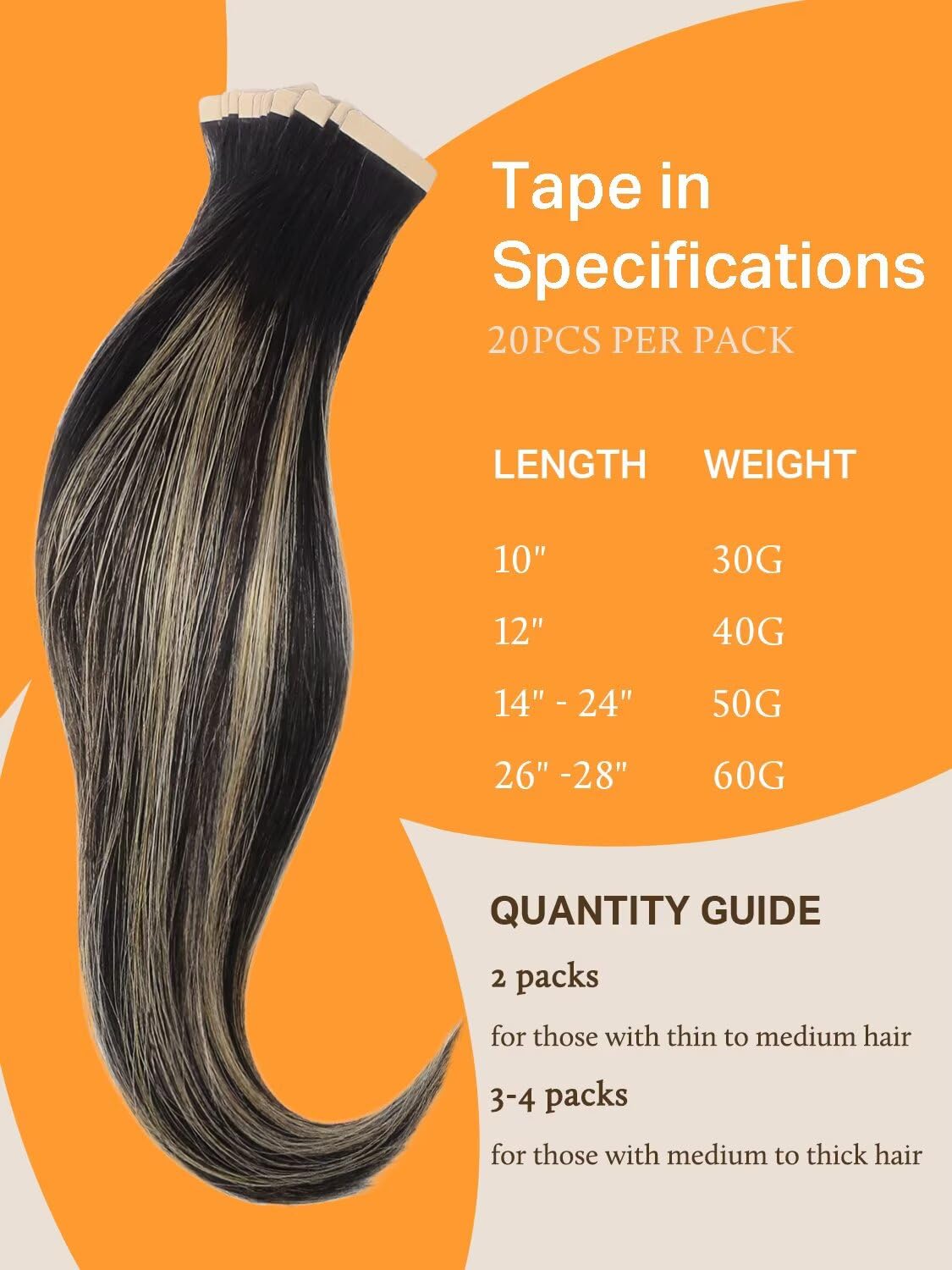 DOORES Tape in Remy Human Hair Extensions 45cm 50g 20pcs Balayage Negro Natural a Rubio Claro
