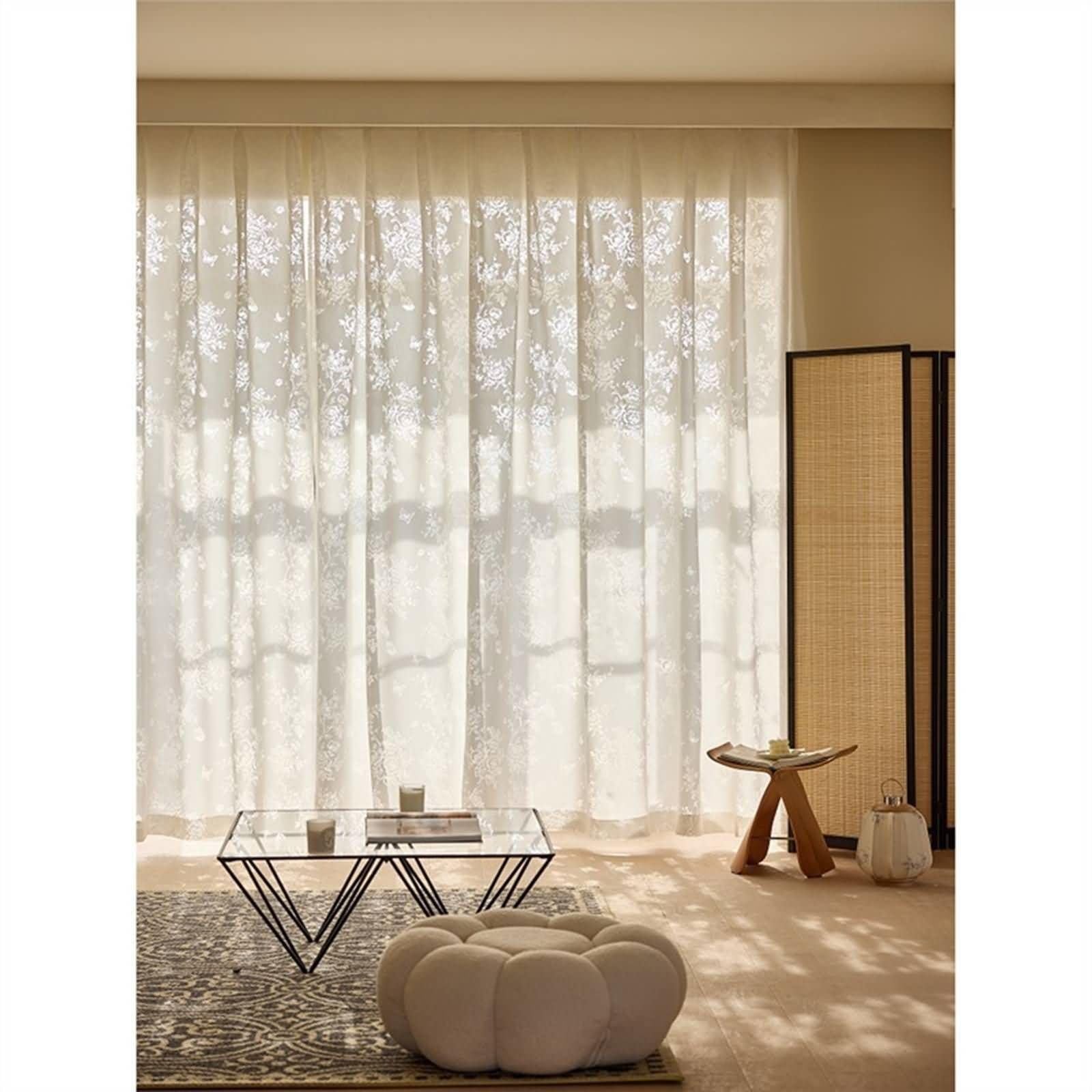 KnSam Rideaux Voilage Beige, 2 Pièces, Rideau Salon Imprimé Floral à Crochets, 132x274cm x 1pcs