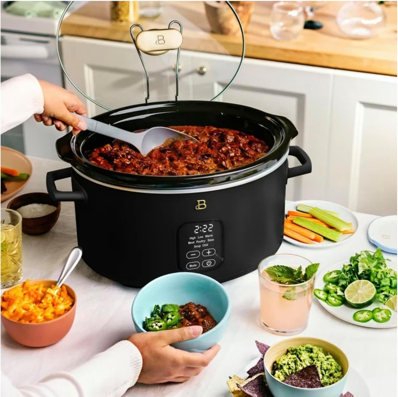 6 Qt Programmable Slow Cooker with 5 Preset Cooking Functions, Digital Countdown Timer, Dishwasher-Safe Parts, and Cool-Touch Handles (black)