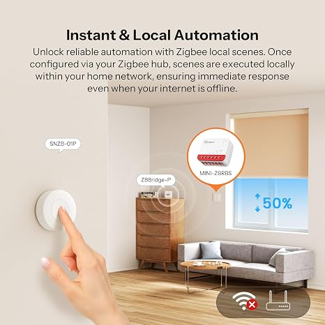 SONOFF Zigbee Akıllı Panjur Anahtarı, MINI-ZBRBS, Mini Boyut, Yüzde Kontrolü, Zigbee Tekrarlayıcı, Alexa/Google Asistan/Ev Asistanı Desteği, Nötr Tel Gerekli, 1'li Paket