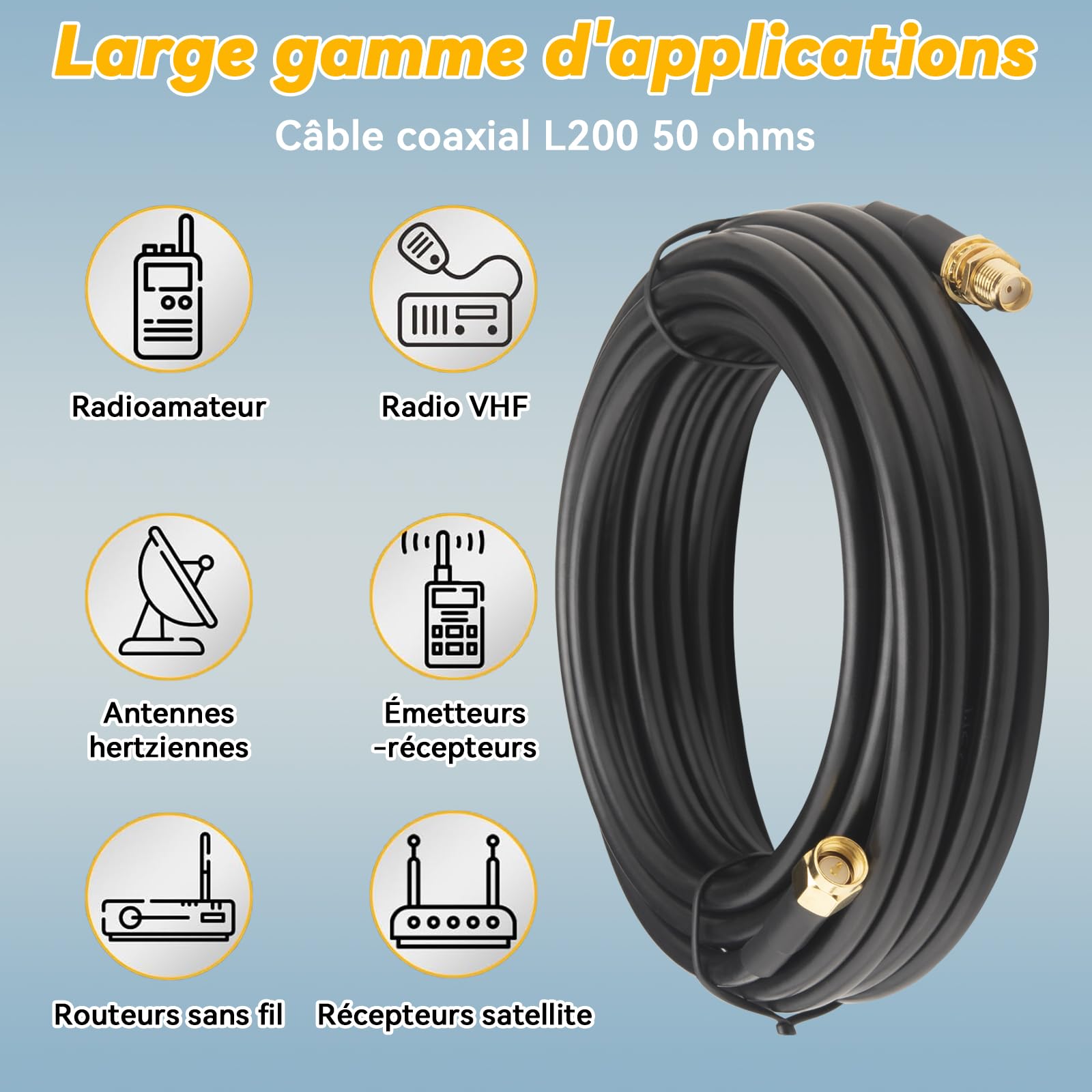 30M Câble SMA Mâle vers SMA Femelle LMR200 Câble Coaxial WiFi Extension Faible Perte pour Routeur WiFi, Antenne 3G 4G 5G LTE - Supérieur au RG58, 50 Ohms Haute Flexibilité