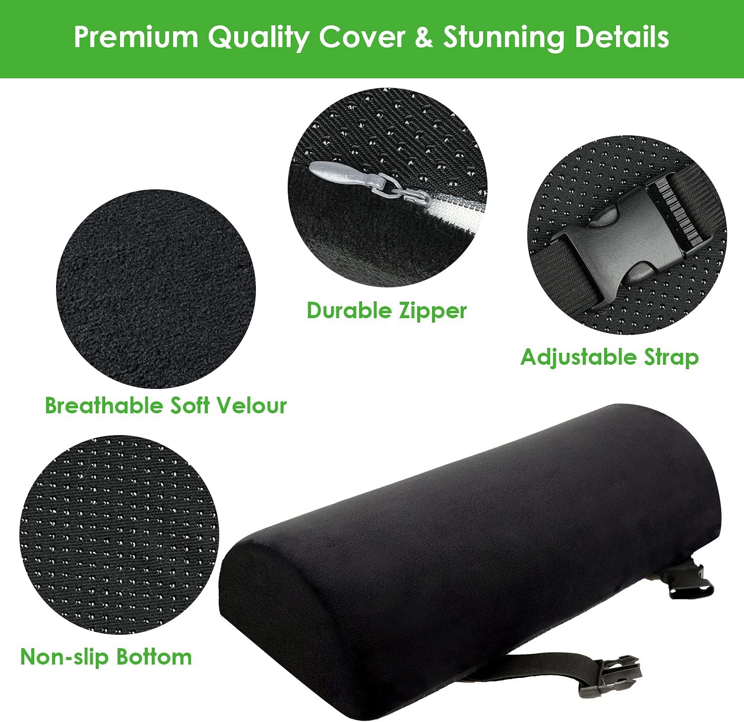 Lumbar Support Pillow for Chair-Lumar Roll Bolster Pillow for Back Pain Relief-Semi-roll Back Support Pillow for Office Home Car&Trip-Half Round Multipurpose Body Support Cushion with Adjustable Strap