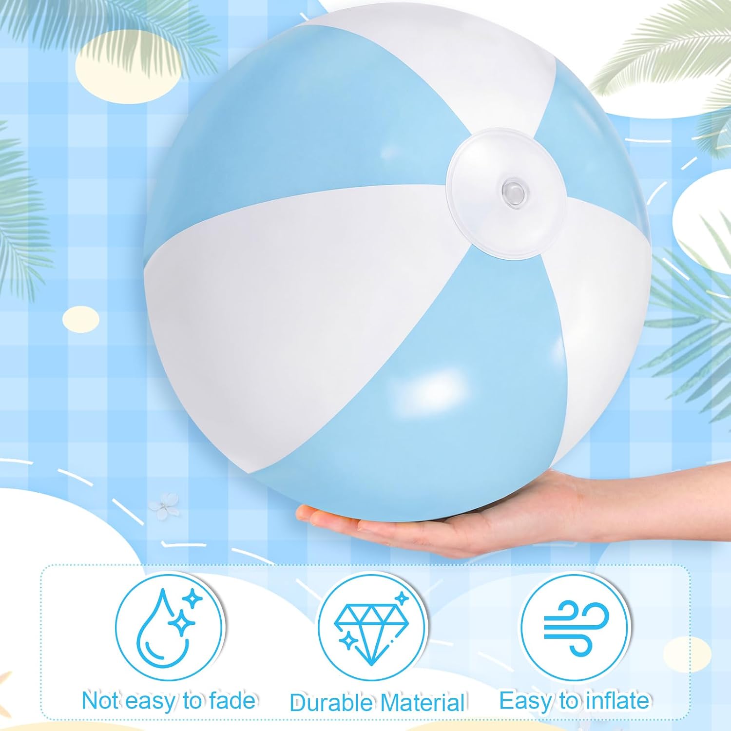 MiniInflat 8 Pcs 16 Inch Inflatable Beach Balls Bulk Large | Pastel Inflatable Decorated Ball Party Ornaments for Summer Swimming Pool Party Birthday Favors