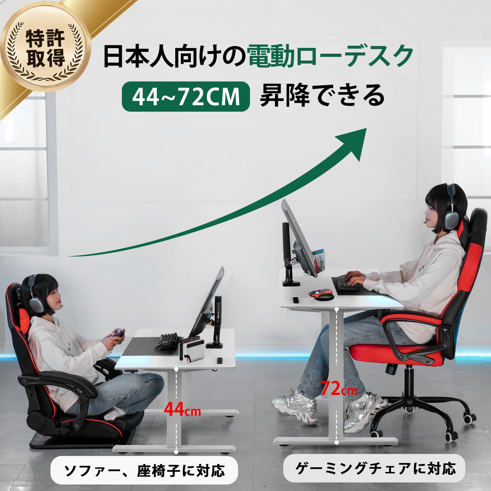 Amazon.co.jp: GTPLAYER ゲーミングローデスク 電動昇降式 コンセント
