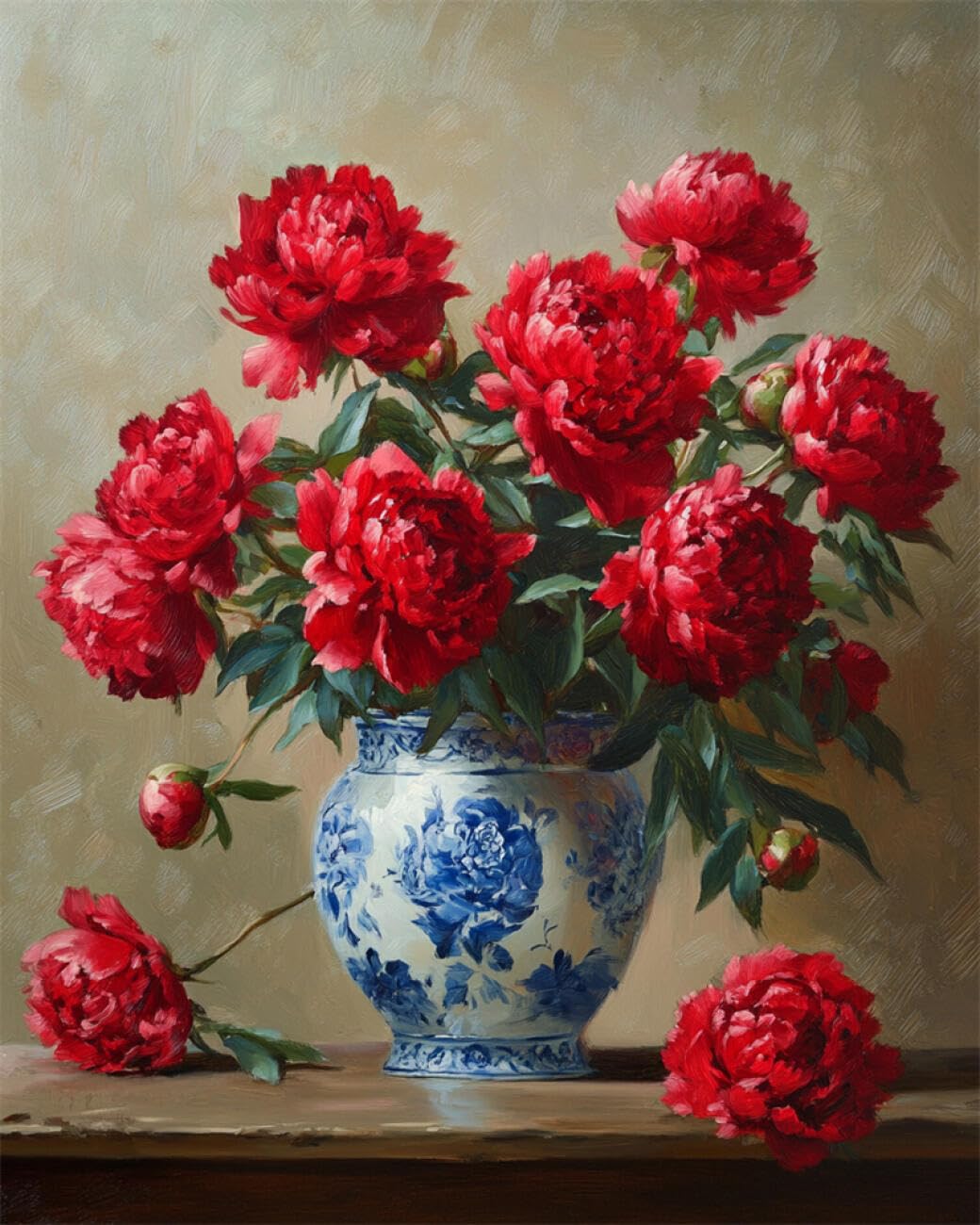 RKFLGEW 14CT Cross Stitching Kit Peonies in A Vase Needlepoint Counted Kits Embroidery Set Arts and Crafts for Home Decor 40x50cm