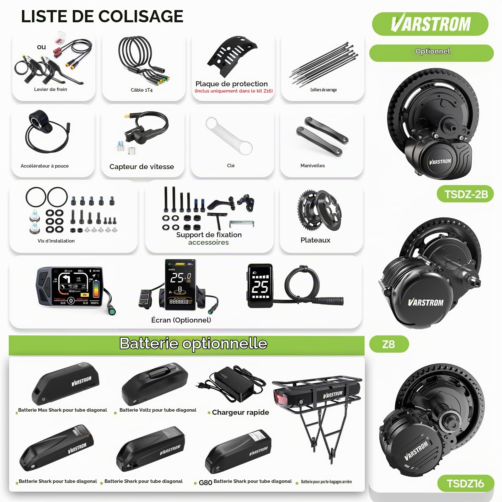 TSDZ-2B Z8 TSDZ16 Central Moteur Kit Conversion Velo Electrique | Varstrom TSDZ-2B Z8 TSDZ16 Central Moteur 48V 36V 250W with Torque Sensor, Optional LCD Display and Battery, Tong/*Sheng