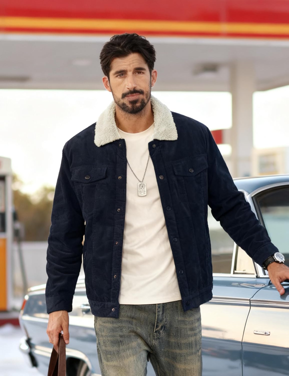 TACVASEN Men's Corduroy Jacket Fleece Sherpa Lined Winter Coats Warm Cotton Casual Trucker Cargo Jacket with Multi Pockets - Image 3