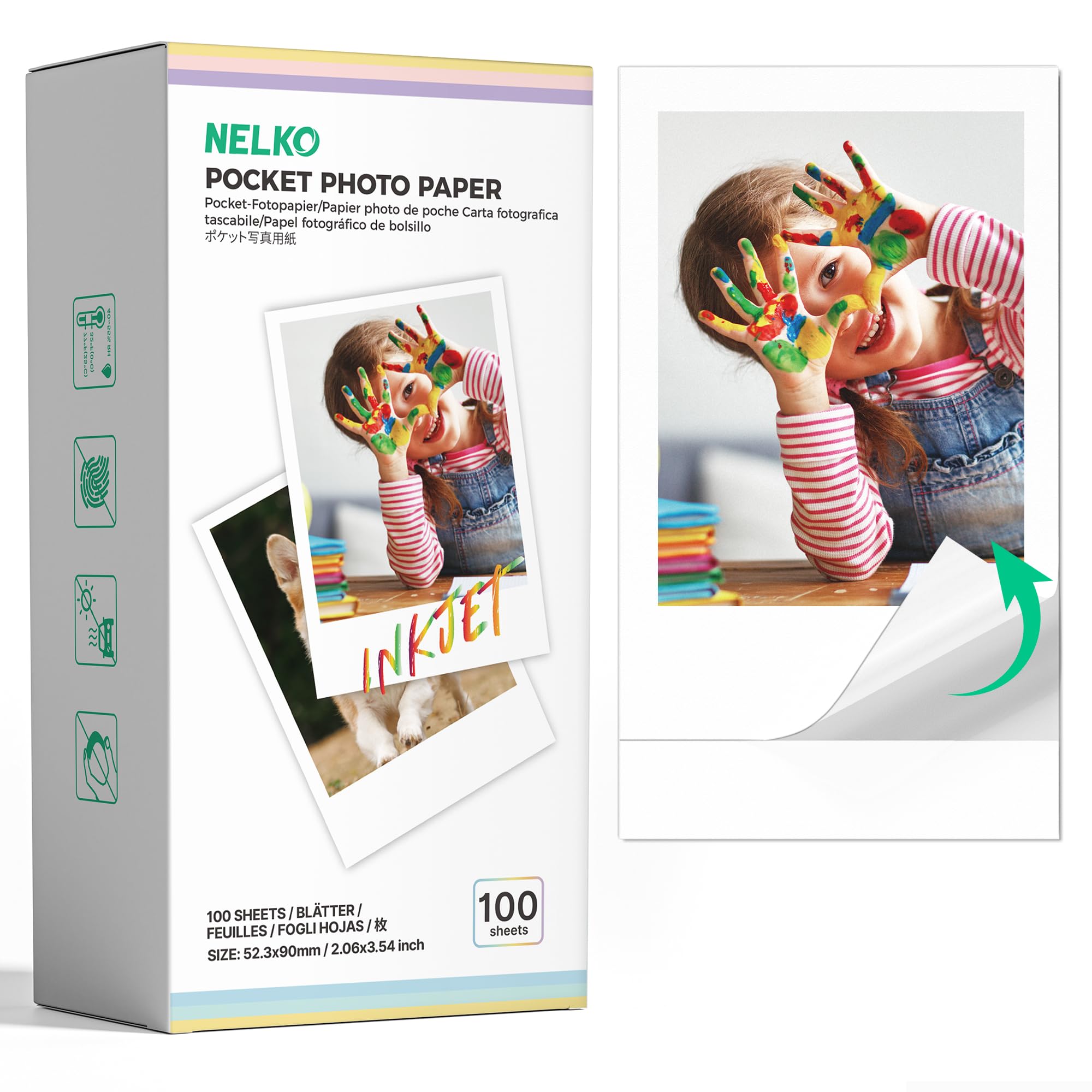 Amazon.com : Nelko 52.3x90mm Premium Sticky Back Photo Paper, 100