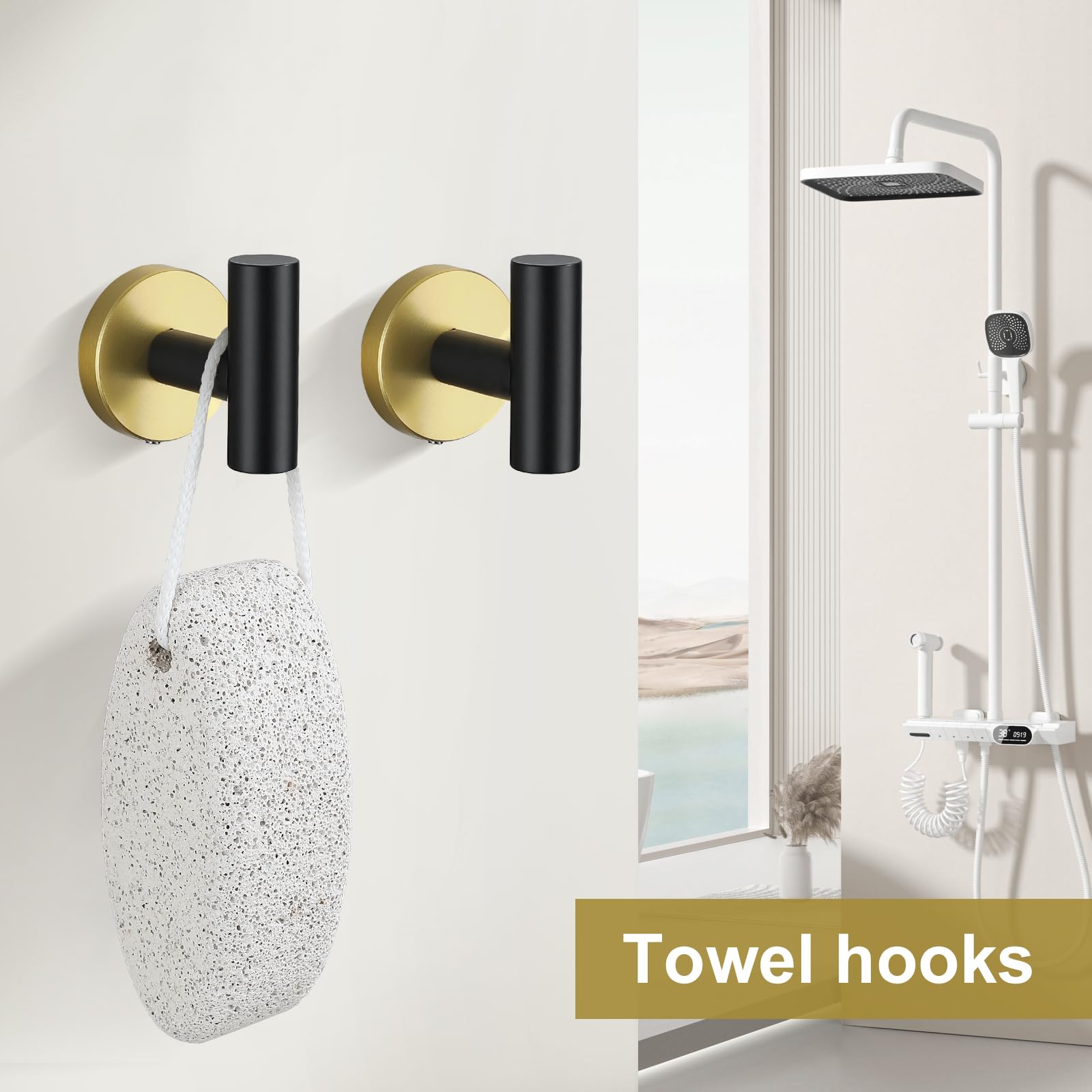 Juego de 10 toallas redondas negras y doradas para baño, juego de accesorios de baño, soporte de papel higiénico, toallero, juego de toallero para baño, juego de baño de acero inoxidable montado en la