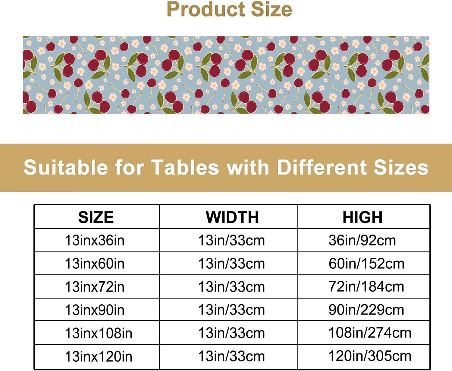 Red Cherry Table Runner,for Kids Boys Girls Cute Cherry Fruit Leaves Pattern Table Runner for Coffee Table Dining Room Table Bedroom Party Holiday Decor 13x108