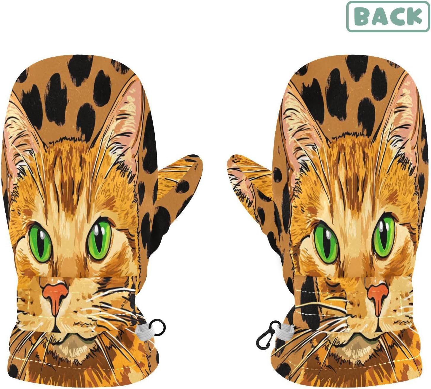 Cat Leopard Brown Toddler Mittens Infant Warm Mittens Kids Snow Gloves Fleece Lined for Baby Girls S