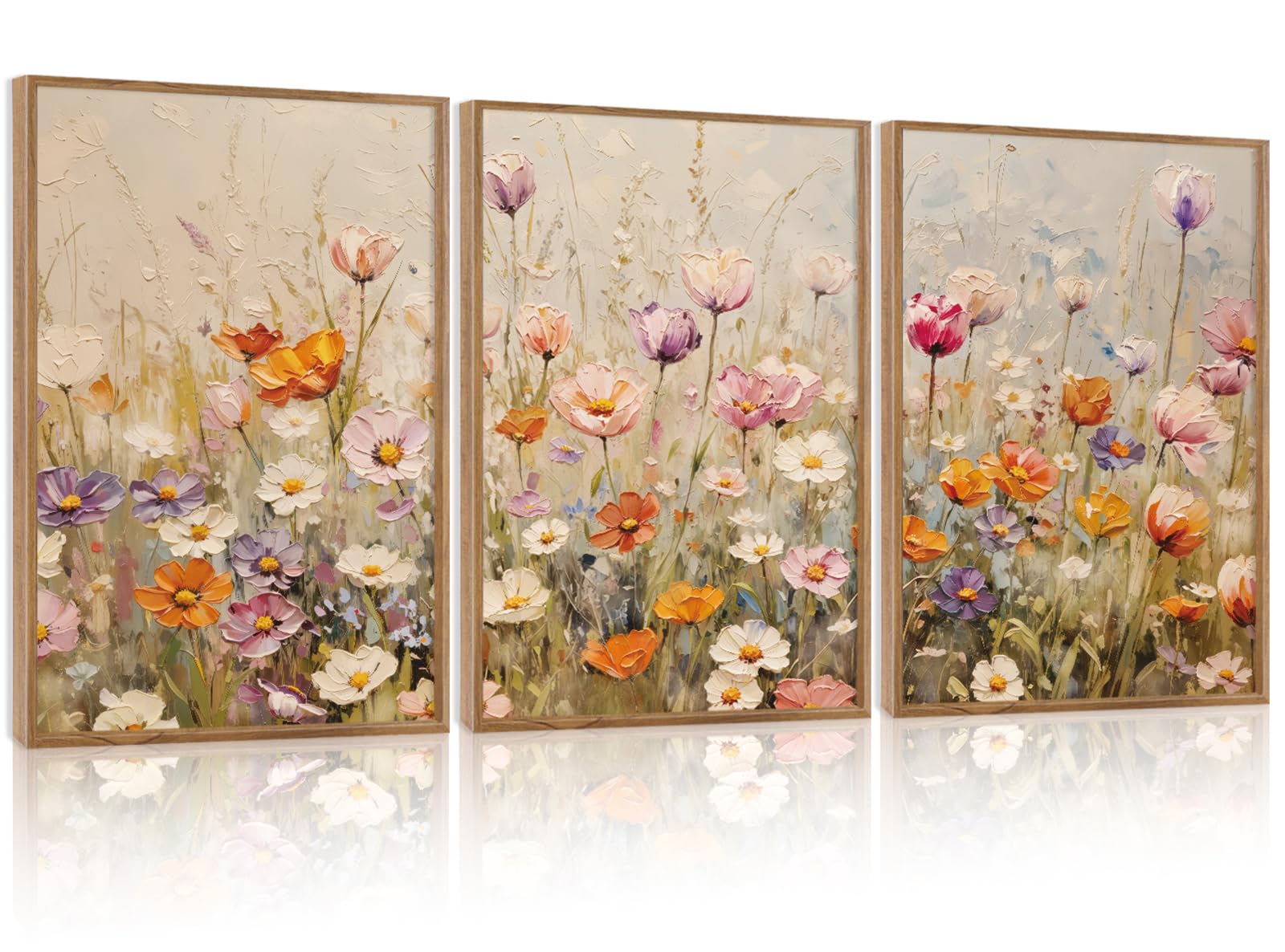 KAIRNE Wildflower Meadow Canvas Wall Art Impasto Oil Painting Style Floral Prints Colorful Botanical Nature Pictures for Living Room Bedroom Kitchen Decor 12 x 16inch x 3 โ image 1