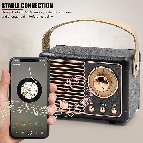 Miniatura 2 de Altavoz Bluetooth retro inalámbrico vintage pequeño altavoz con sonido estéreo Estilo antiguo Mini altavoz inalámbrico portátil para cocina,