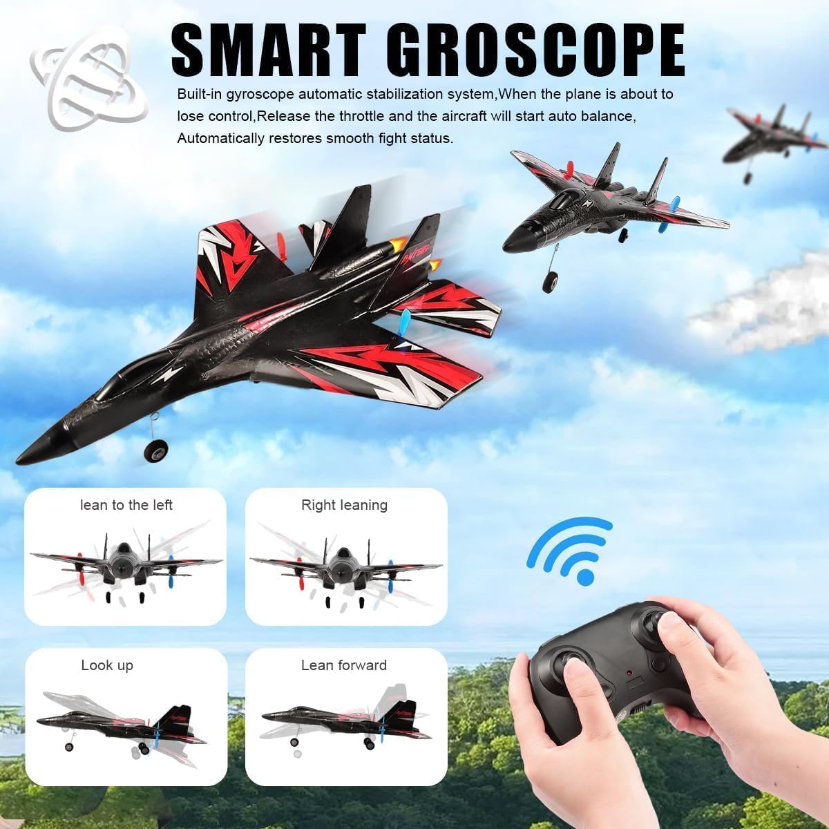 Amitasha Remote Control Airplane for Kids, RC Glider Plane with Light Foam Aeroplane Fighter Jet for Kids Adults 6-16, 360° Flip, Stunt Roll, Drones Airplane Toy Gift for Kids Boy 2