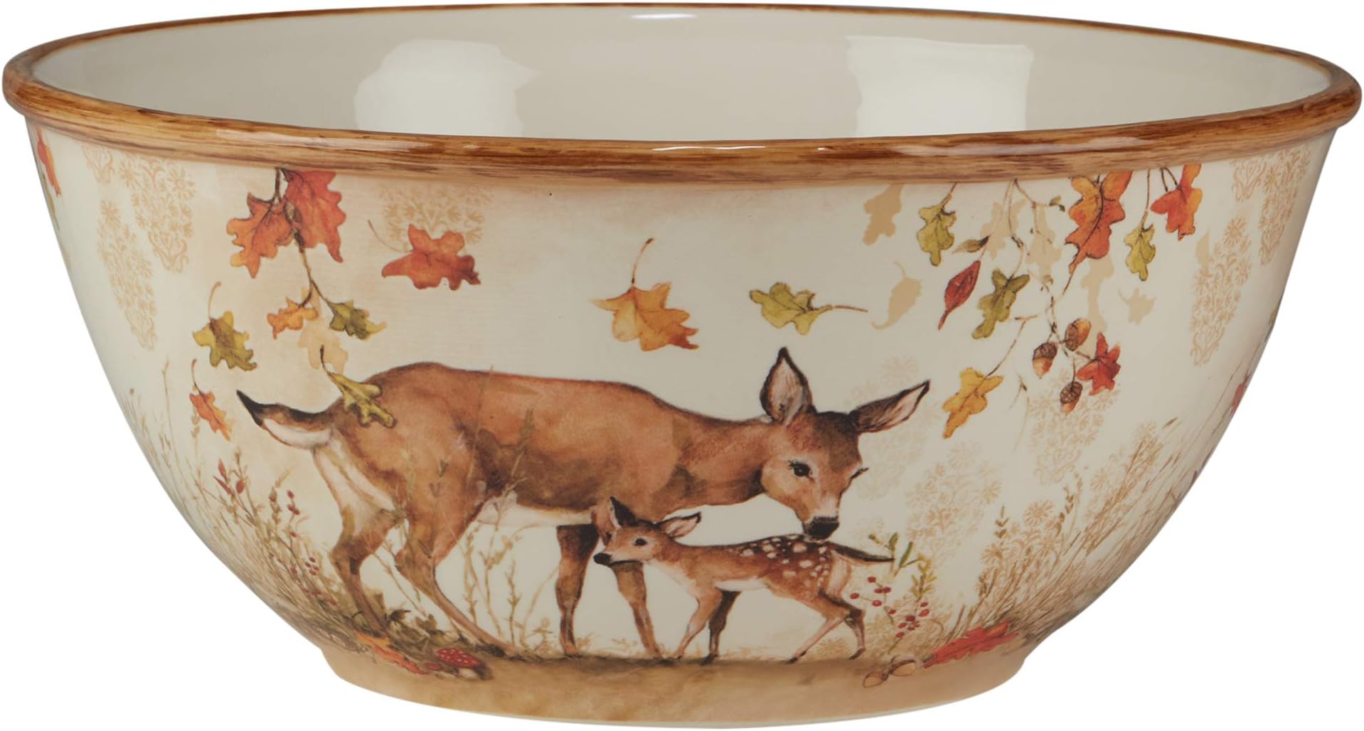 Pine Forest 152 oz. Ceramic Deep Serving Bowl – Large Woodland Forest Themed Bowl with Deer and Autumn Leaves for Mixing, Serving Pasta, Fruit, Holiday Meals, Harvest Sides, or Seasonal Entertaining