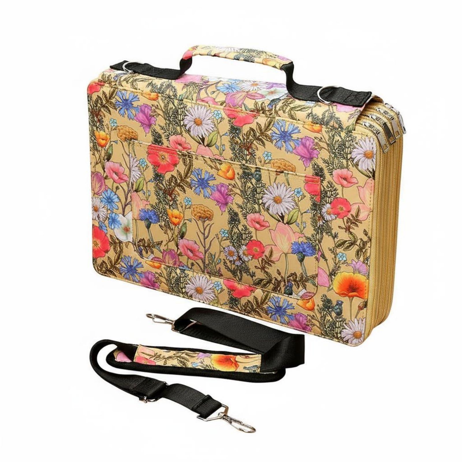 Astuccio Portamatite con Cerniera Portamatite Organizzatore Custodia Cartoleria Valigetta Disegno Multistrato con Lacci Elastici E 4 Cerniere Adatto per Artisti Insegnanti Aule, Yellow