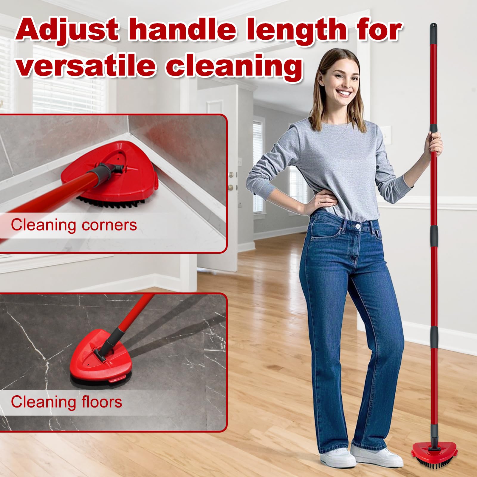 DLAIMI Mango de fregona de repuesto para Ocedar, 4 secciones de 30 a 58 pulgadas, longitud extensible, para recambios de fregonas giratorias Ocedar y limpieza de pisos, incluye base y cepillo para