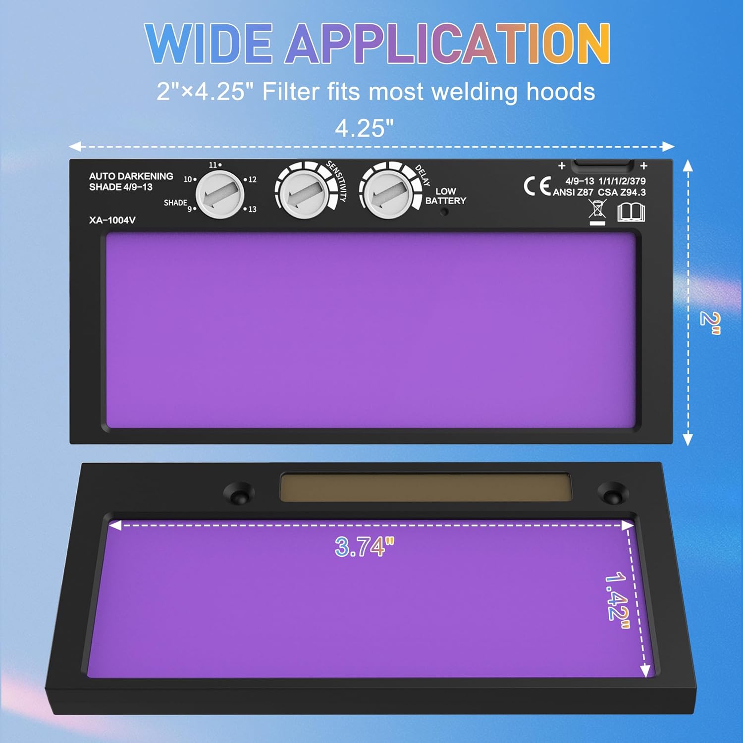 SHINE 2x4 1/4 Auto Darkening Welding Lens, Ultra Clear, Variable Shade 4/9-13, True Color Technology for Pipeliner Pancake Welding Hood and Fibre-Metal Welding Hoods