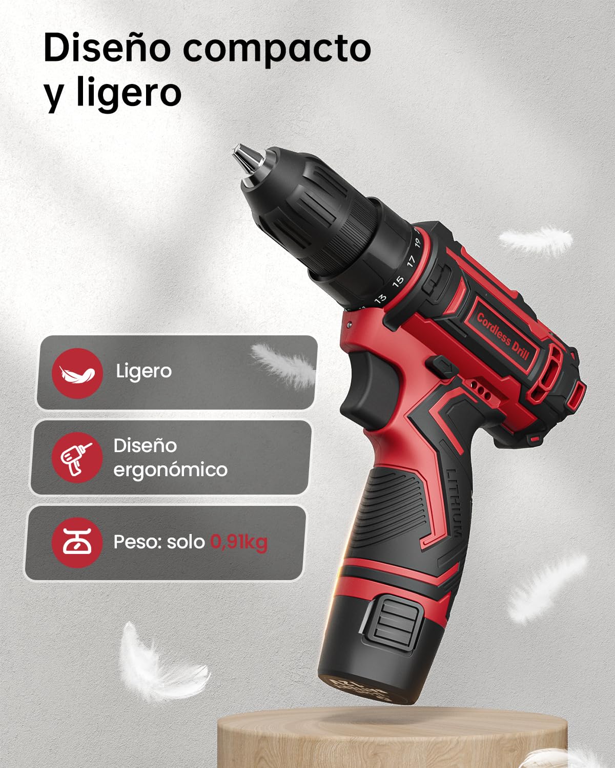 12V Destornillador Electrico, Taladro Atornillador Batería Max 25NM, 98 Accesorios Atornillador Electrico, 25+1 Par, LED Luz, Baterías 2000mAh, Portabrocas 10mm, para Reparación y DIY Red
