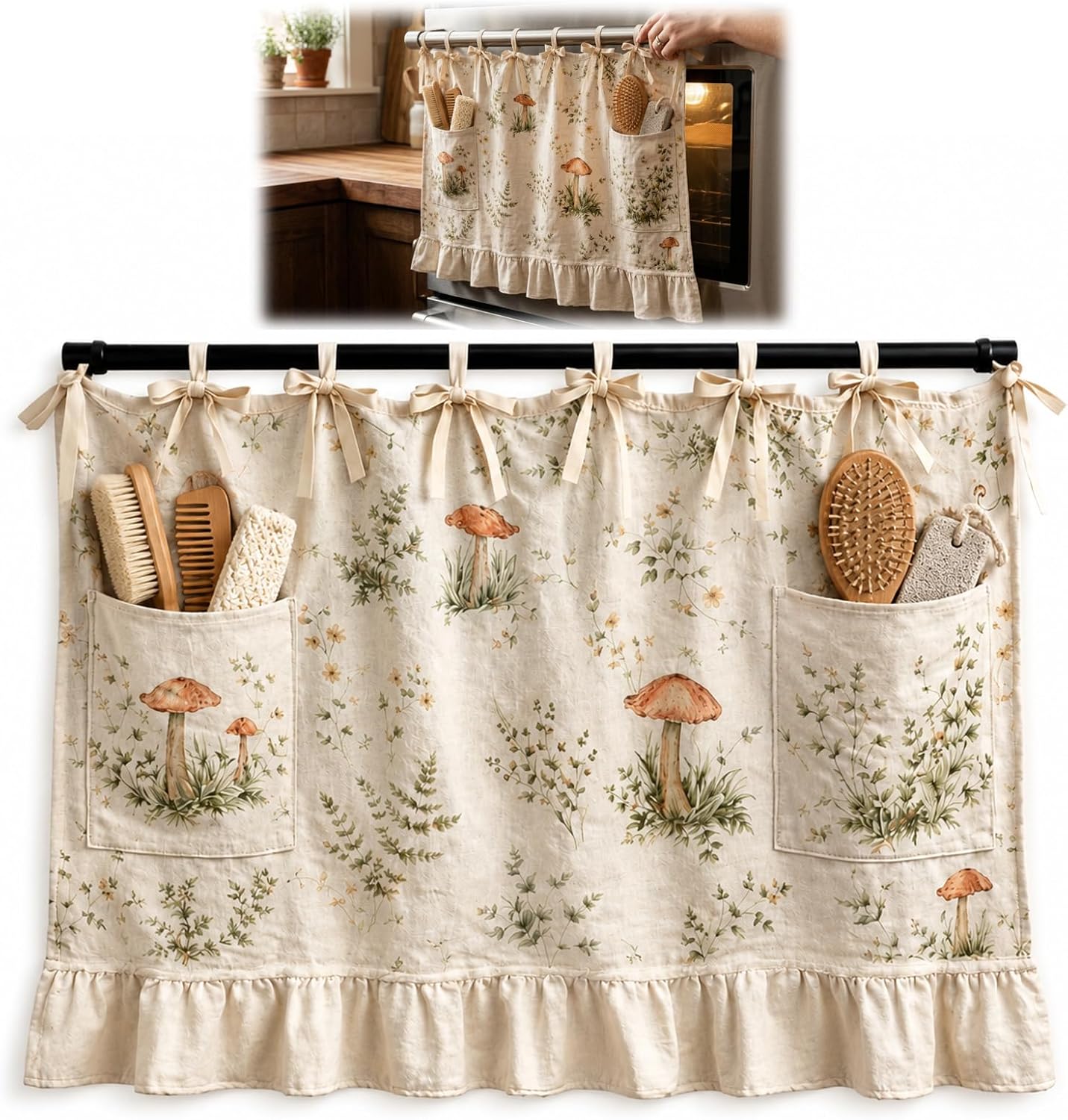 Oven Curtain, Oven Skirt Curtain for Large Ovens, Mushroom Design Ov-en Skirt, Heat Resistant PLA Material Oven Cur-Tain, Kitchen Appliance Accessory