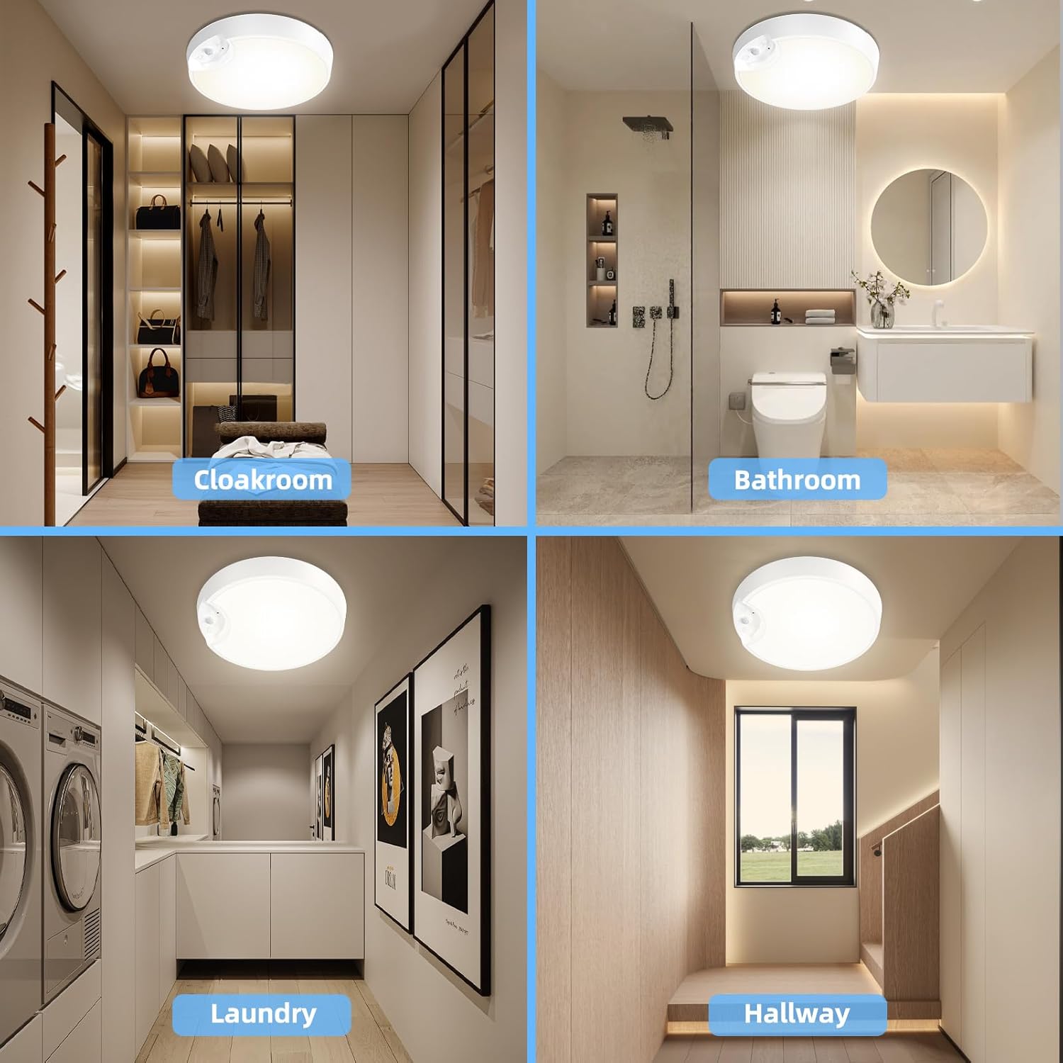 Motion Sensor Light Indoor - 3 Colors Battery Operated Wireless Ceiling Lights, 400LM Closet Lights Motion Sensored for Closet Stairs Bathroom Hallway Garage Porch Kitchen