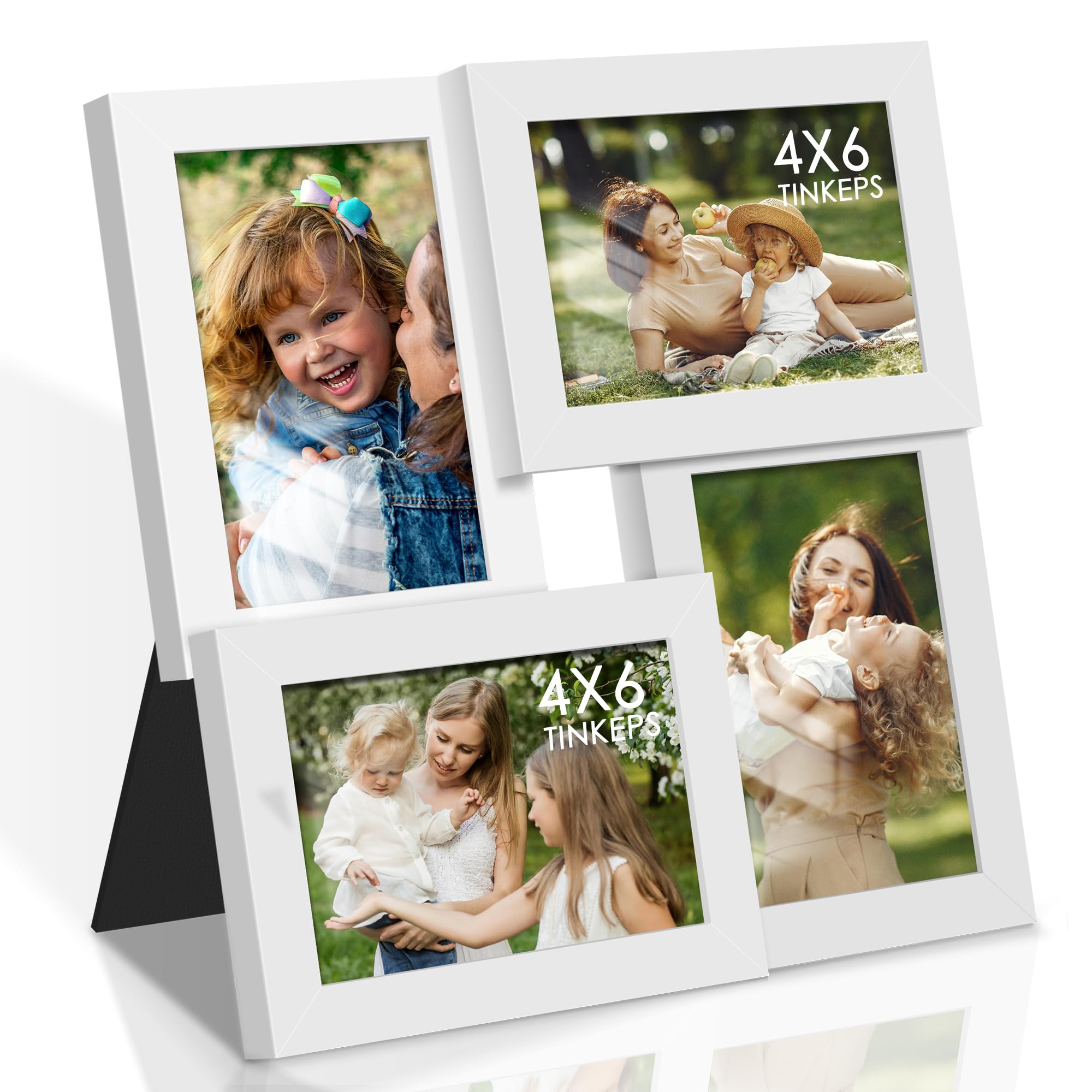 Tinkeps Bilderrahmen Collage Weiß, 4 Stück 10x15 cm Fotorahmen | 4 Stück 10x15 cm Fotorahmen Collage für mehrere Bilder, Mehrfachbilderrahmen, Wand & Tisch
