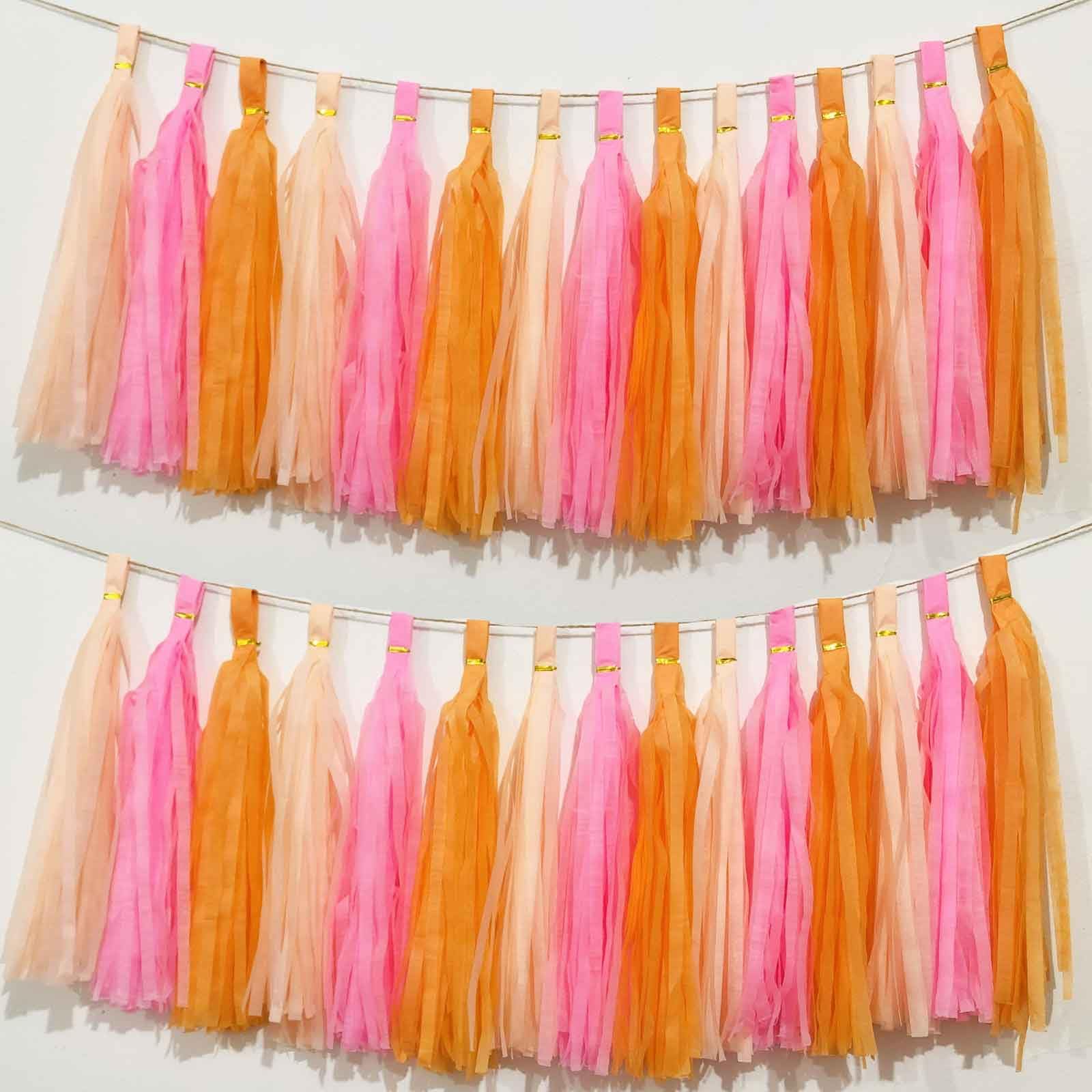 Rose red Pink and Orange Tassel Garland Banner Paper