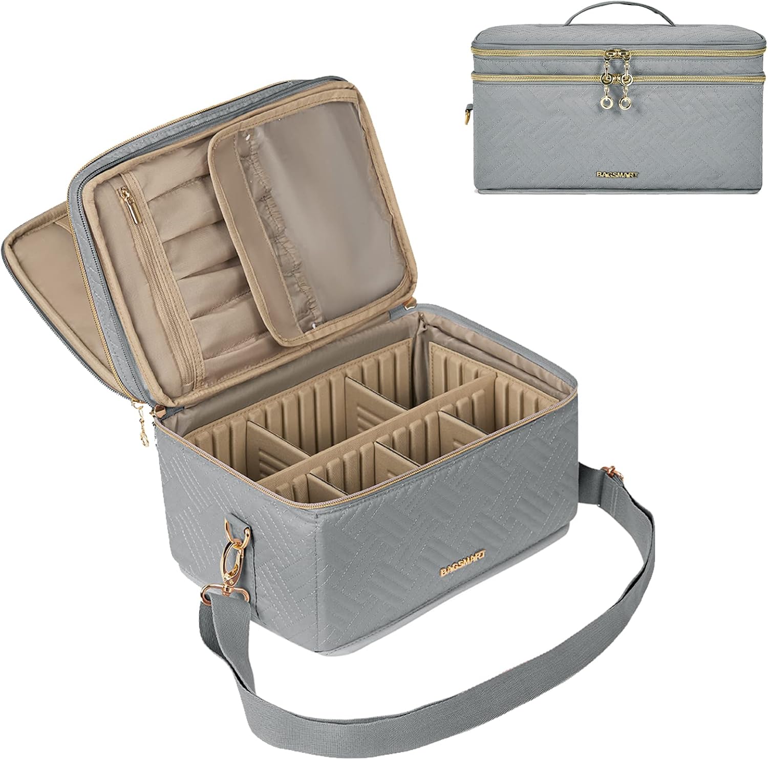 BAGSMART Large Makeup Bag, Cosmetic Cases,Double Layer