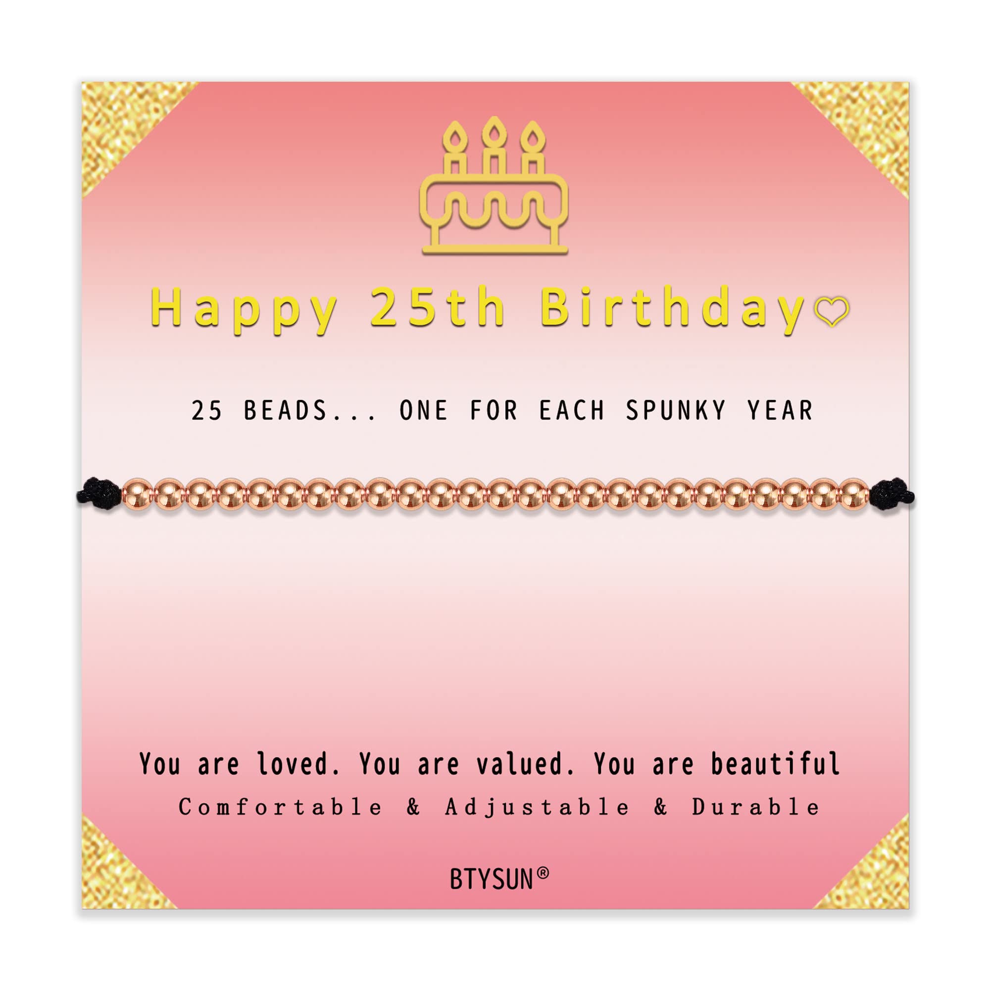 Btysun 25th Birthday Gifts for Women Rose Gold Bead Bracelet Link Bracelet Adjustable Jewelry Gifts for Girlfriend Niece Cousin Coworker Christmas Gifts