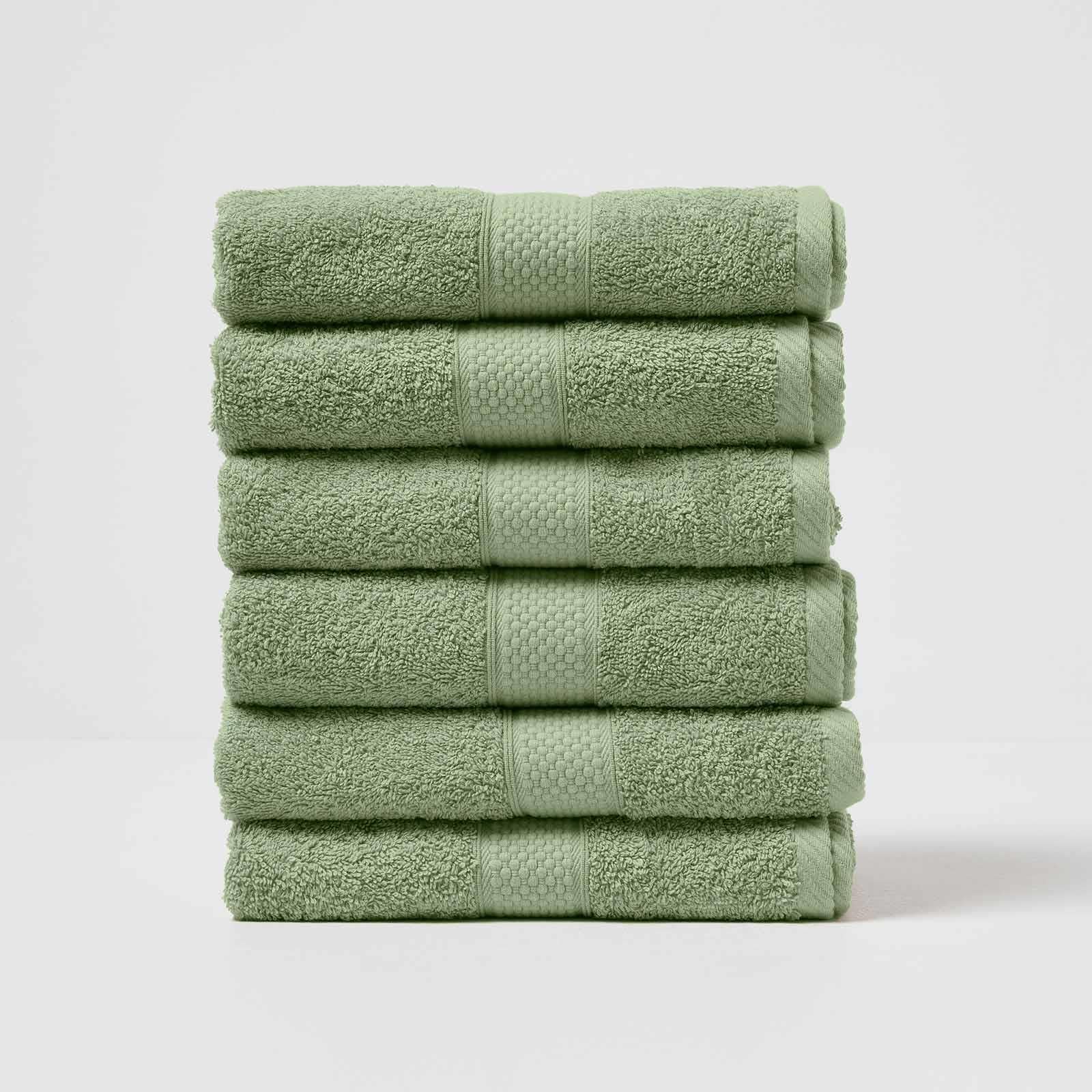 HOMESCAPES Sage Green Turkish Cotton Set of 6 Hand Towels Super Soft Thick & Absorbent 500 GSM Towel Heavy Weight for everyday Luxury